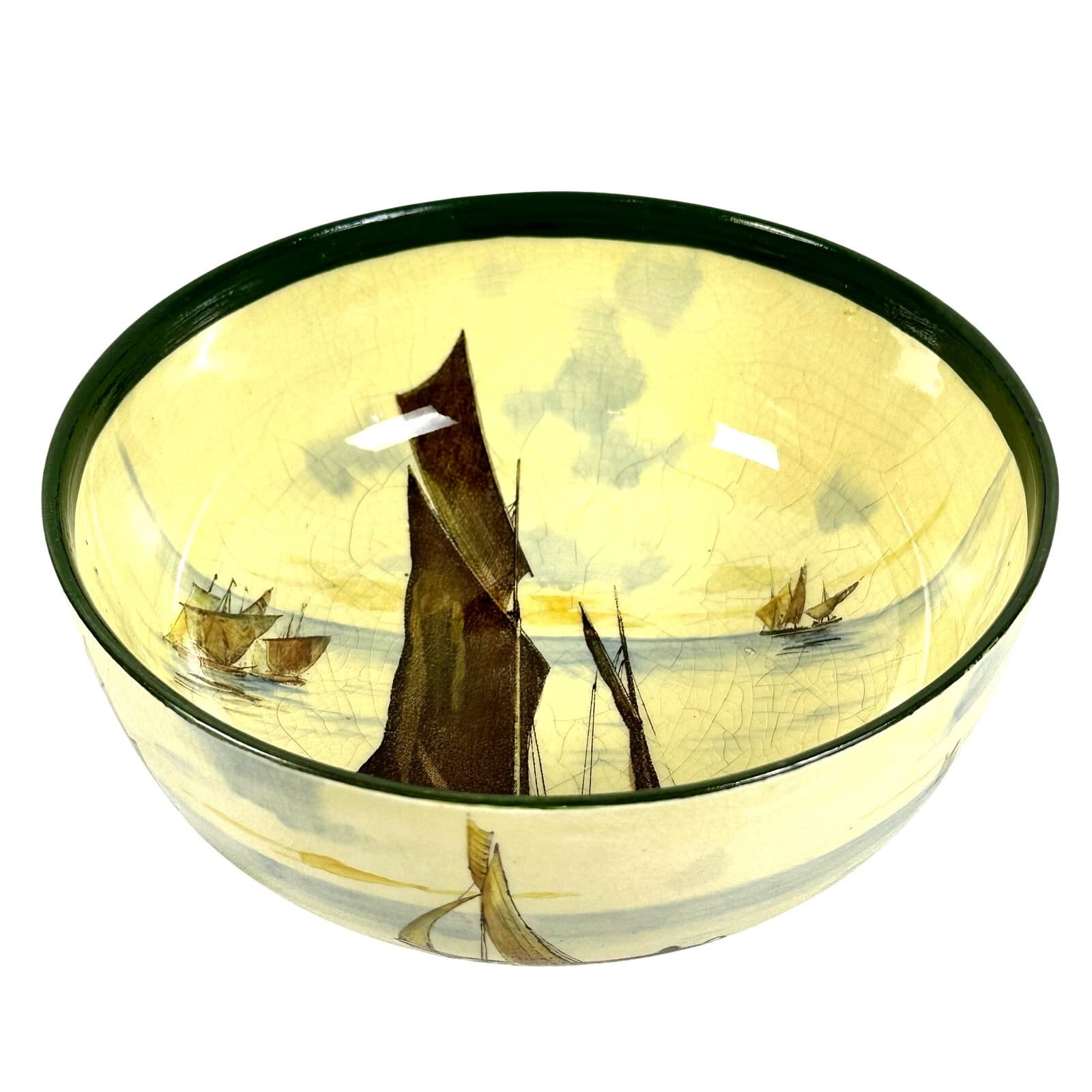Antique Royal Doulton “Ships" Hand Painted Footed Fruit Bowl-Extremely Rare-Flaw - Thumbnail 2