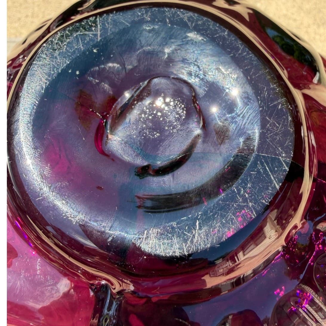Vintage 13"Handblown Amethyst Art Glass Vase Murano Style Plum Swirl Centerpiece - Thumbnail 8