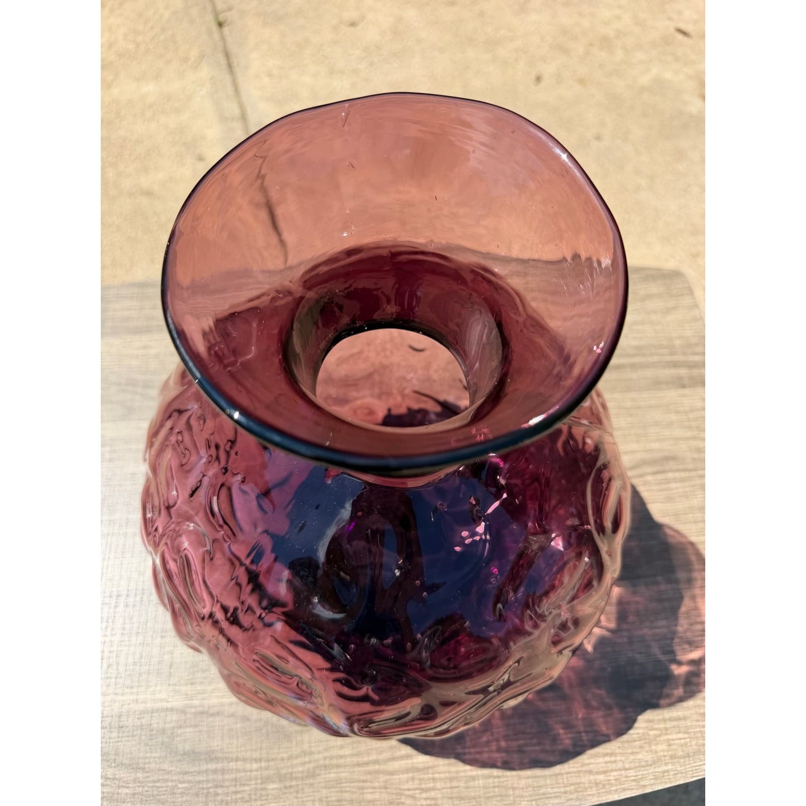 Vintage 13"Handblown Amethyst Art Glass Vase Murano Style Plum Swirl Centerpiece - Thumbnail 6
