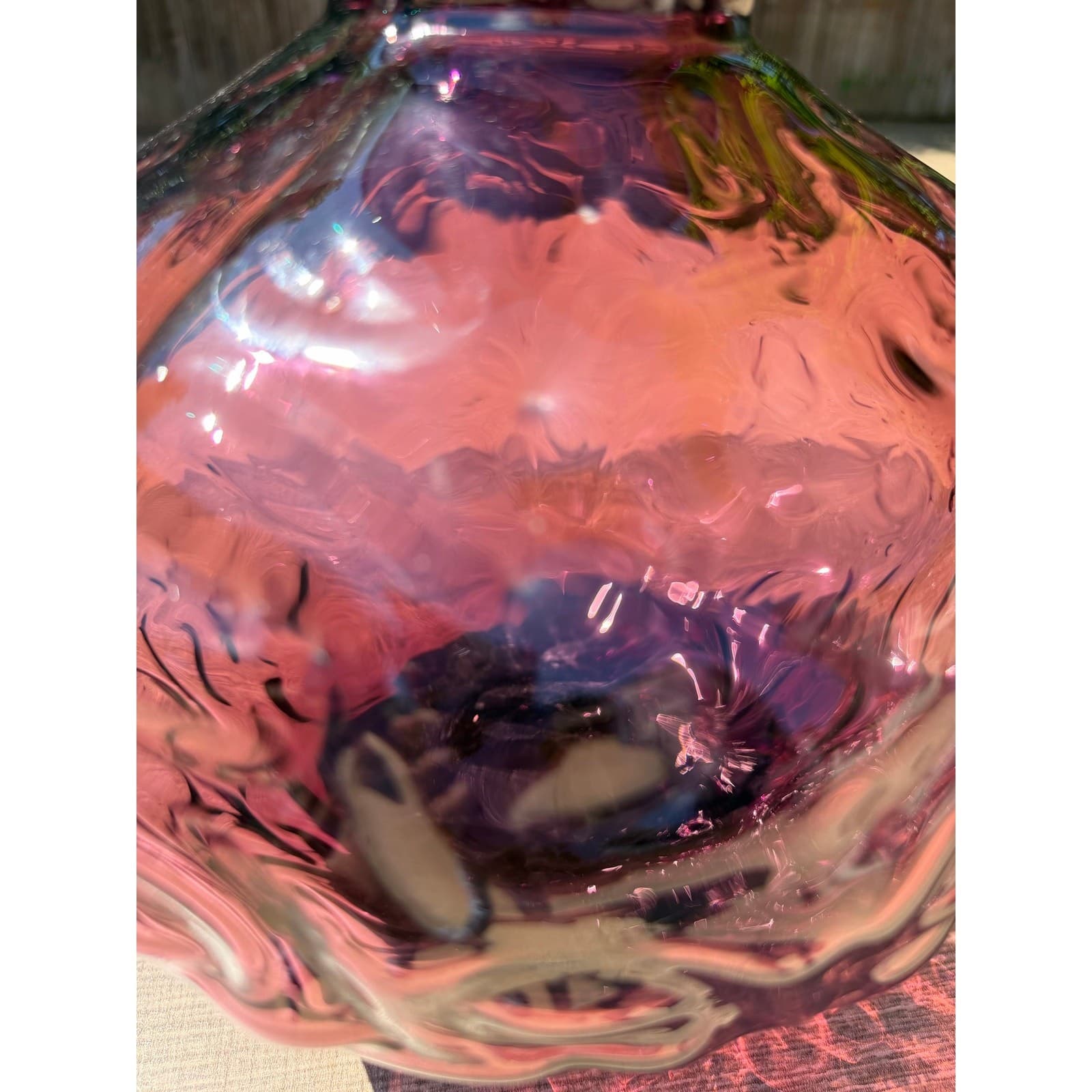 Vintage 13"Handblown Amethyst Art Glass Vase Murano Style Plum Swirl Centerpiece - Thumbnail 2