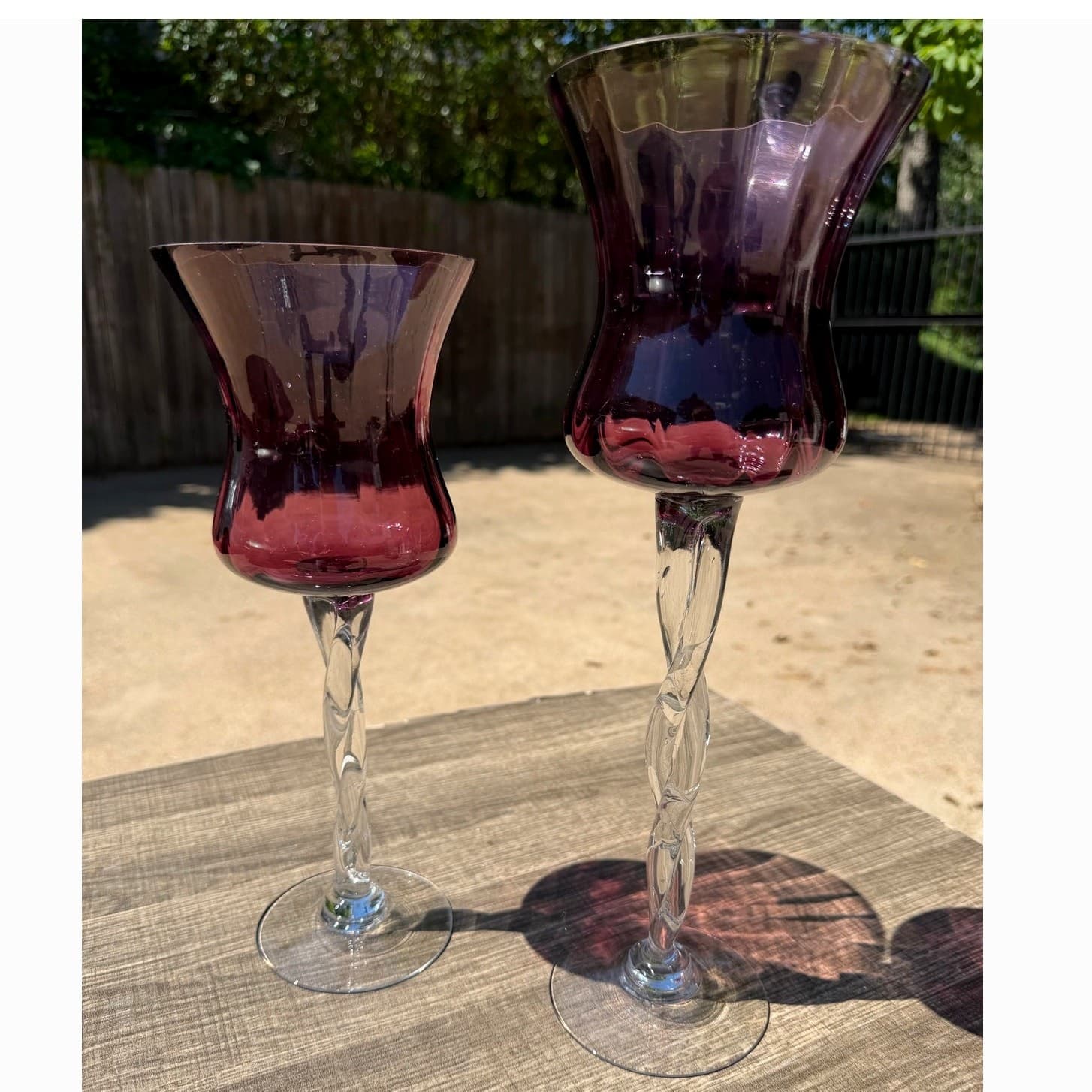 Amethyst Glass Hurricane Vintage Candle Holders Clear Twisted Stem Votive-Pair - Thumbnail 7
