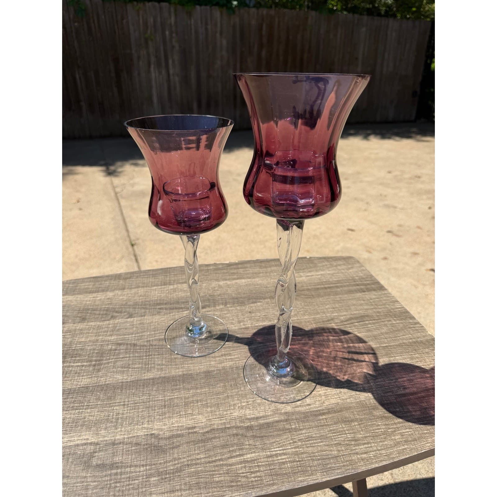 Amethyst Glass Hurricane Vintage Candle Holders Clear Twisted Stem Votive-Pair - Thumbnail 12