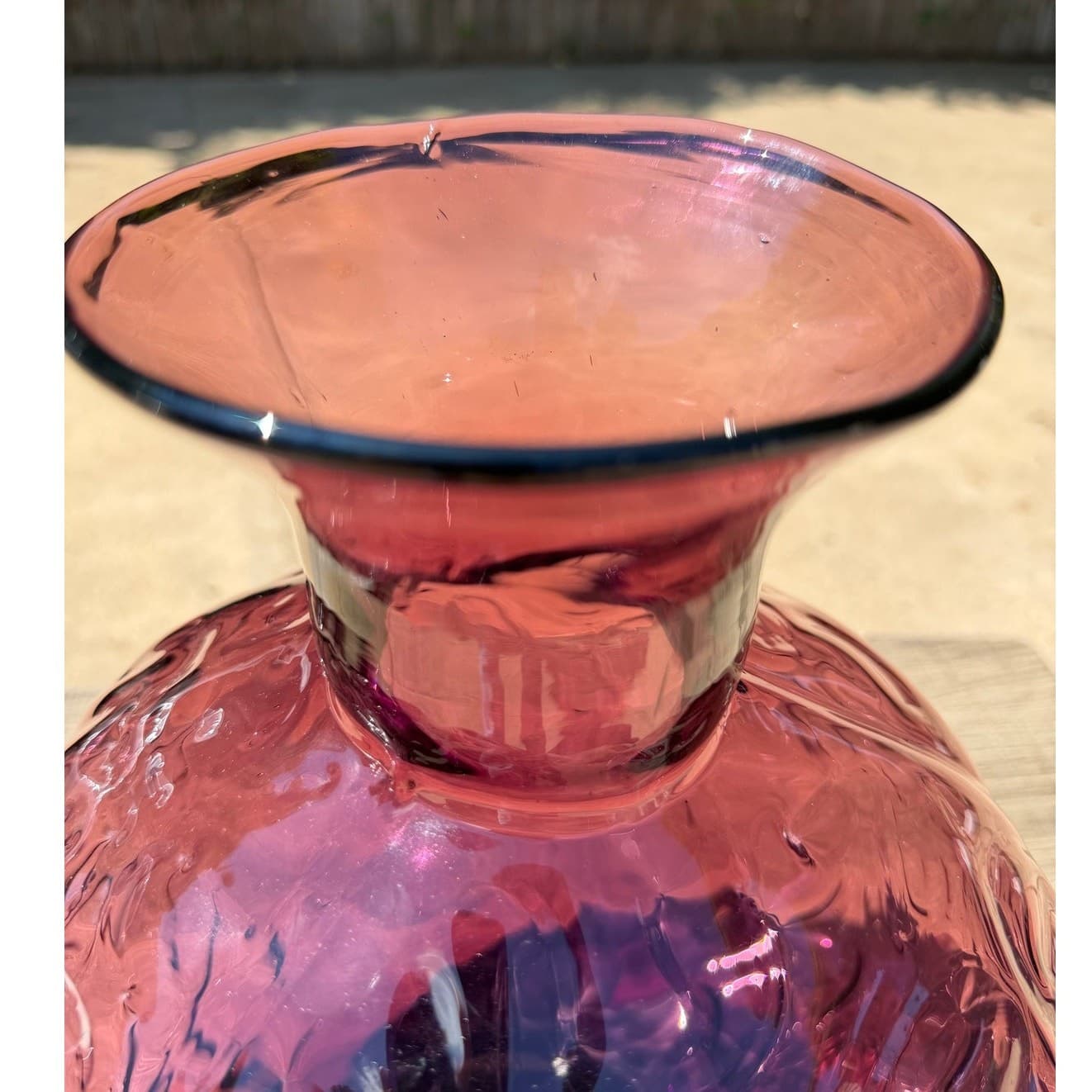 Vintage 13"Handblown Amethyst Art Glass Vase Murano Style Plum Swirl Centerpiece - Thumbnail 4
