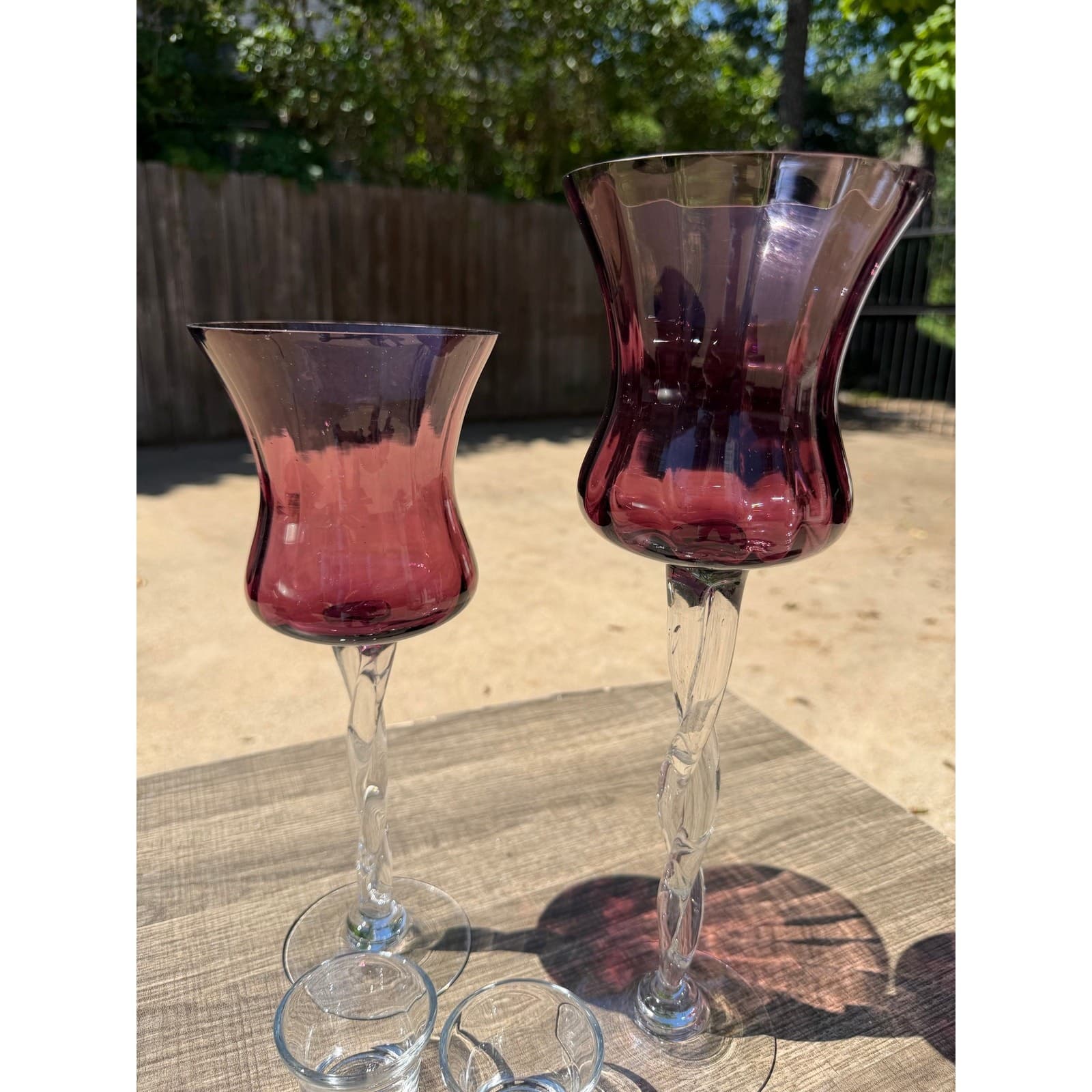 Amethyst Glass Hurricane Vintage Candle Holders Clear Twisted Stem Votive-Pair - Thumbnail 13
