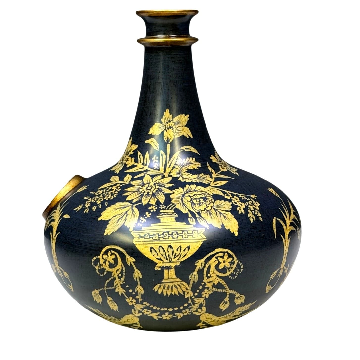 Bringier McConnell Toyo Black Vase/Ginger Jar Set Hollywood Regency Chinoiserie - Thumbnail 3
