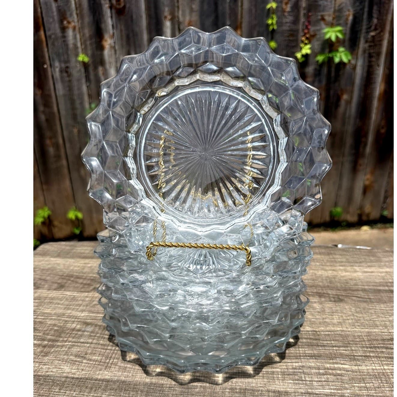 Fostoria 'American' Clear Glass Vintage 8" Cube Pattern Salad Plates-Set of 8