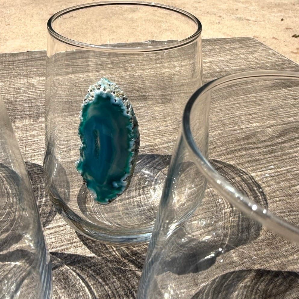 Set of 4 Agate Slice Stemless Drinking Glasses Blue Teal Geode Tumbler Cups 4.5” - Thumbnail 7
