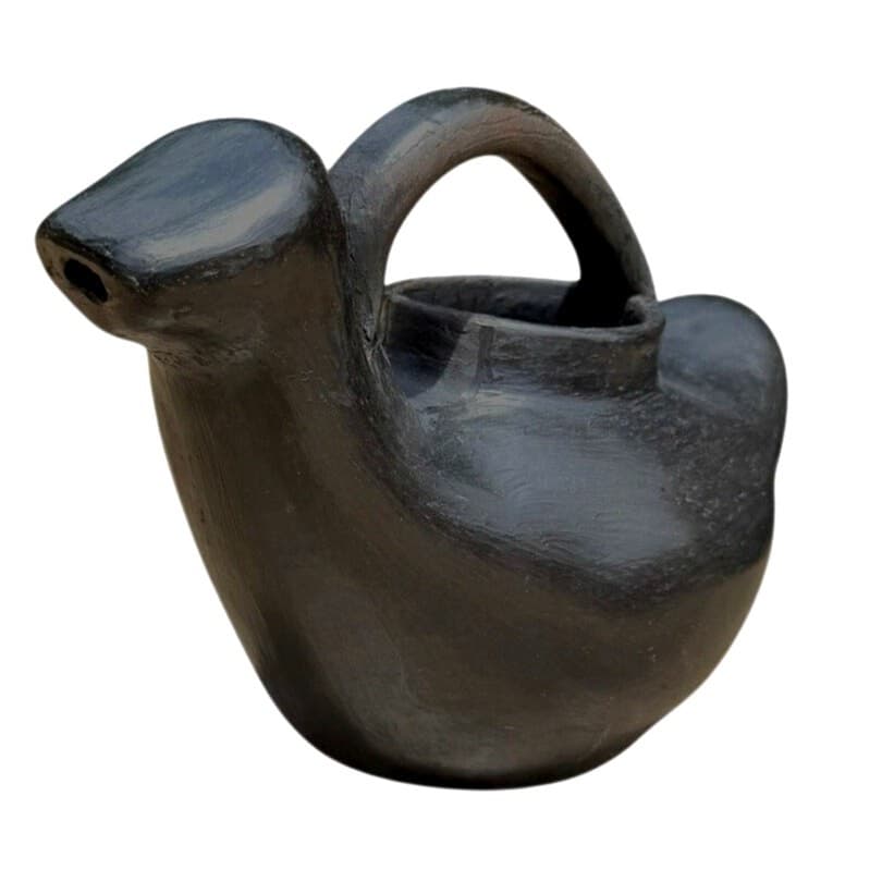 Vintage Handmade Blackware Pottery Sculptural Ewer Pitcher Southwest 11" Art - Thumbnail 4