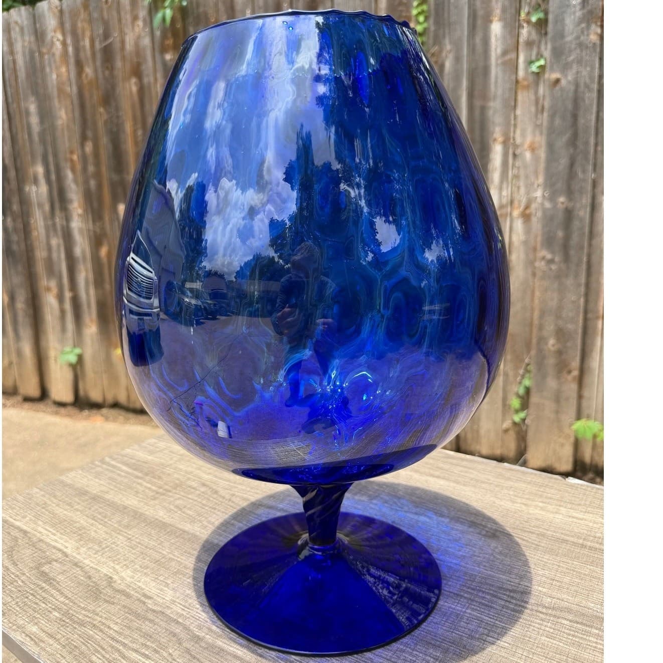 Large Cobalt Blue Hand Blown Art Glass Brandy Snifter Vase 15” Tall Decorative - Thumbnail 7