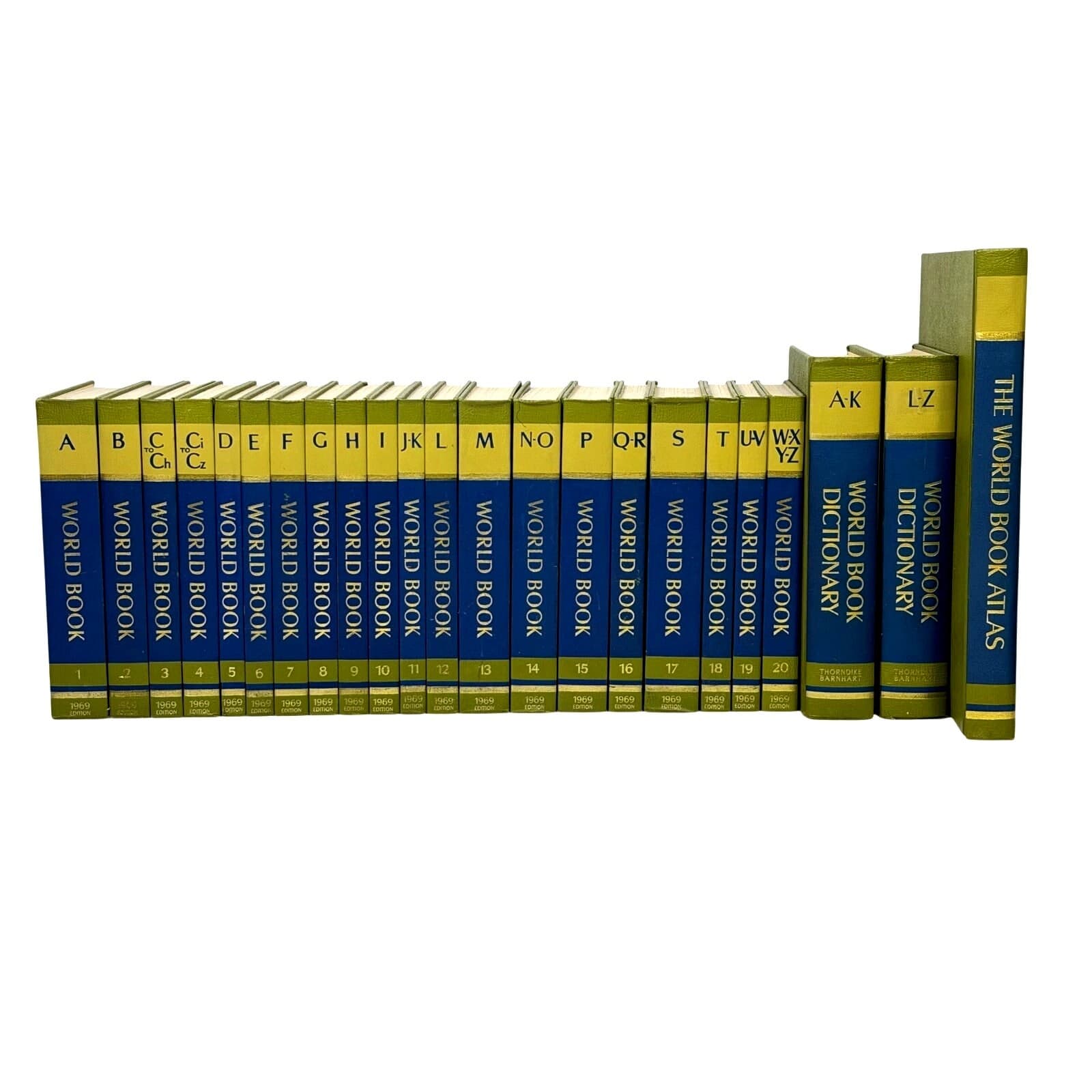 1969 World Book Encyclopedia Complete Set 20 Volumes+Dictionary Atlas Green/Blue