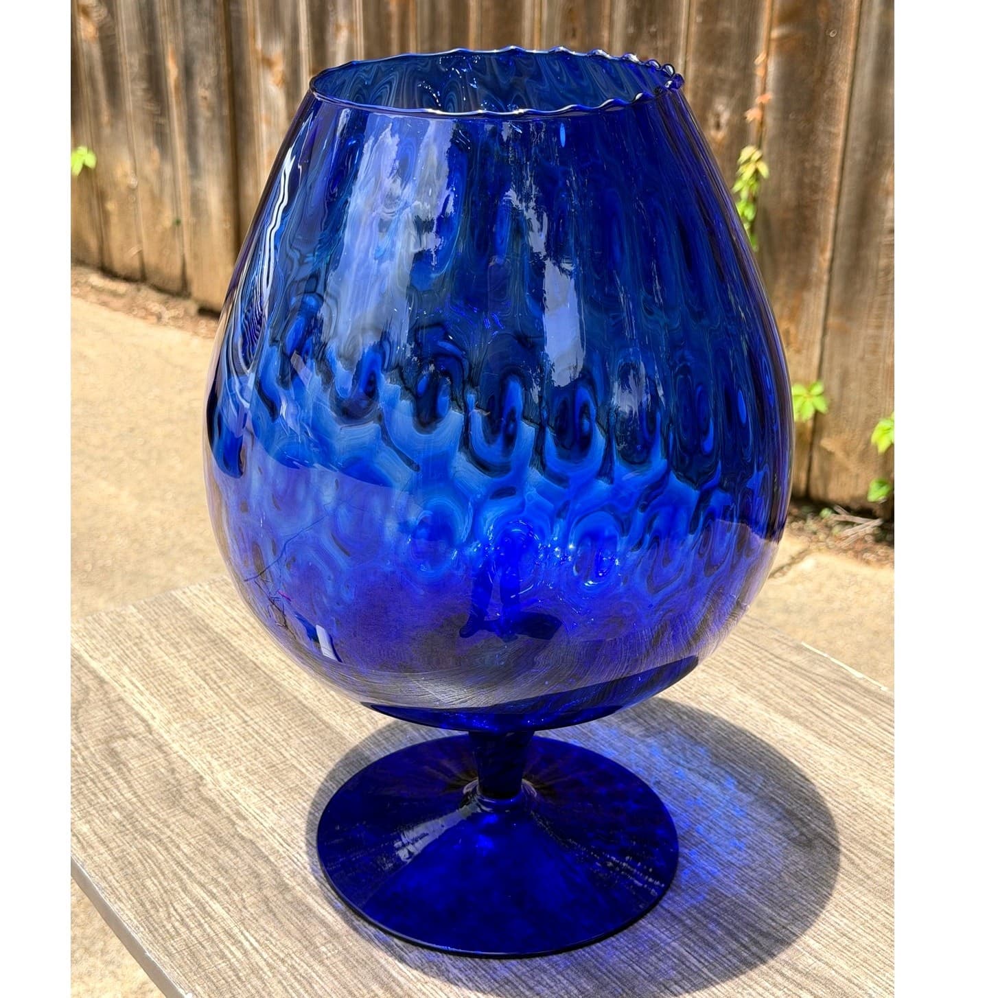 Large Cobalt Blue Hand Blown Art Glass Brandy Snifter Vase 15” Tall Decorative - Thumbnail 5