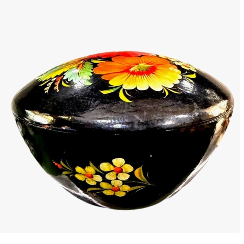 Vintage Ukrainian Petrykivka Hand Painted Wooden Jewelry Trinket Box Signed - Thumbnail 3