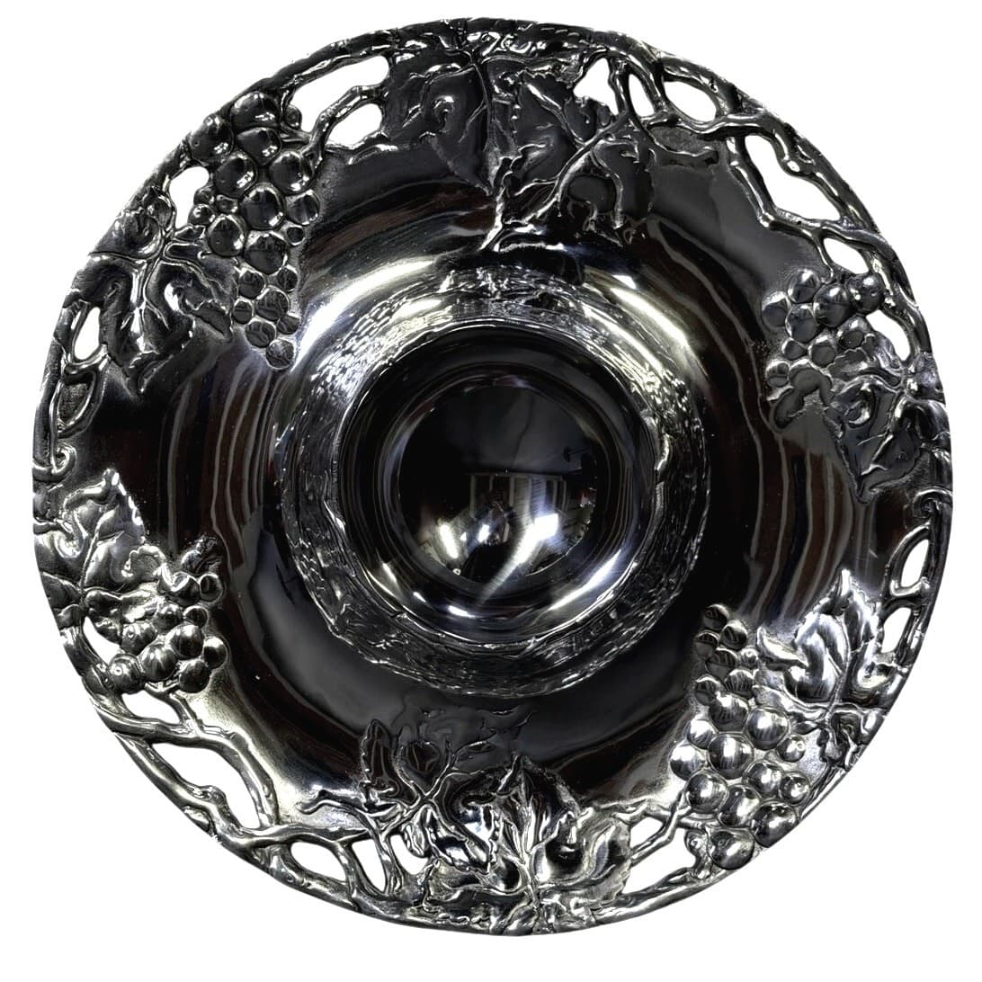 Boerne Texas Pewter 13" Grape Motif Chip & Dip/Vegetable & Dip Serving Platter - Thumbnail 2