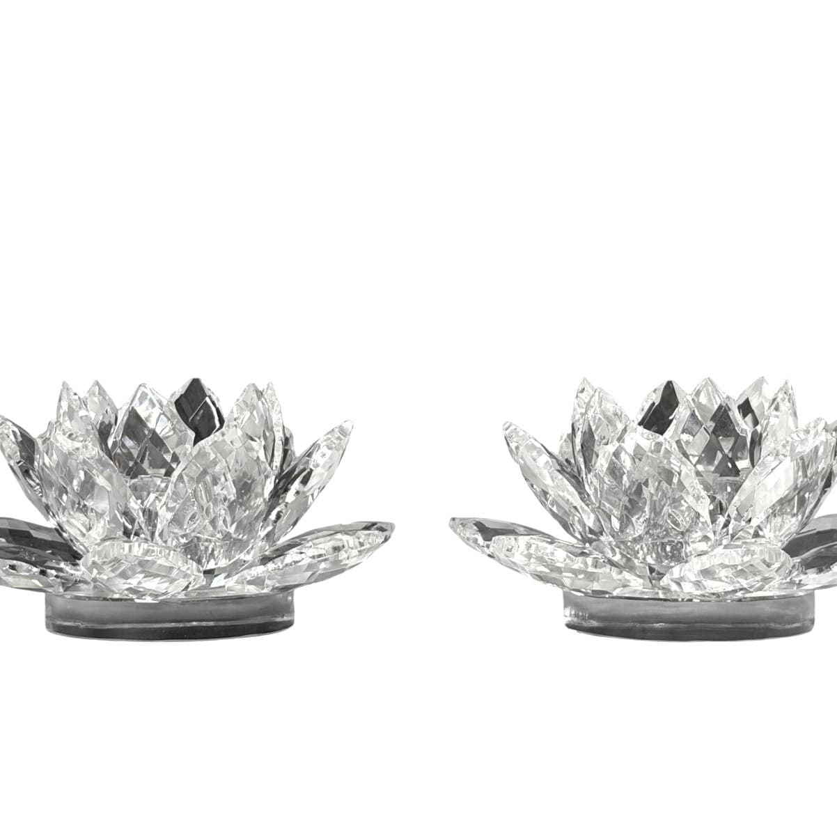 Shannon Crystal by Godinger Lotus Flower Crystal Candle Holders 15576-Set of 2 - Thumbnail 5