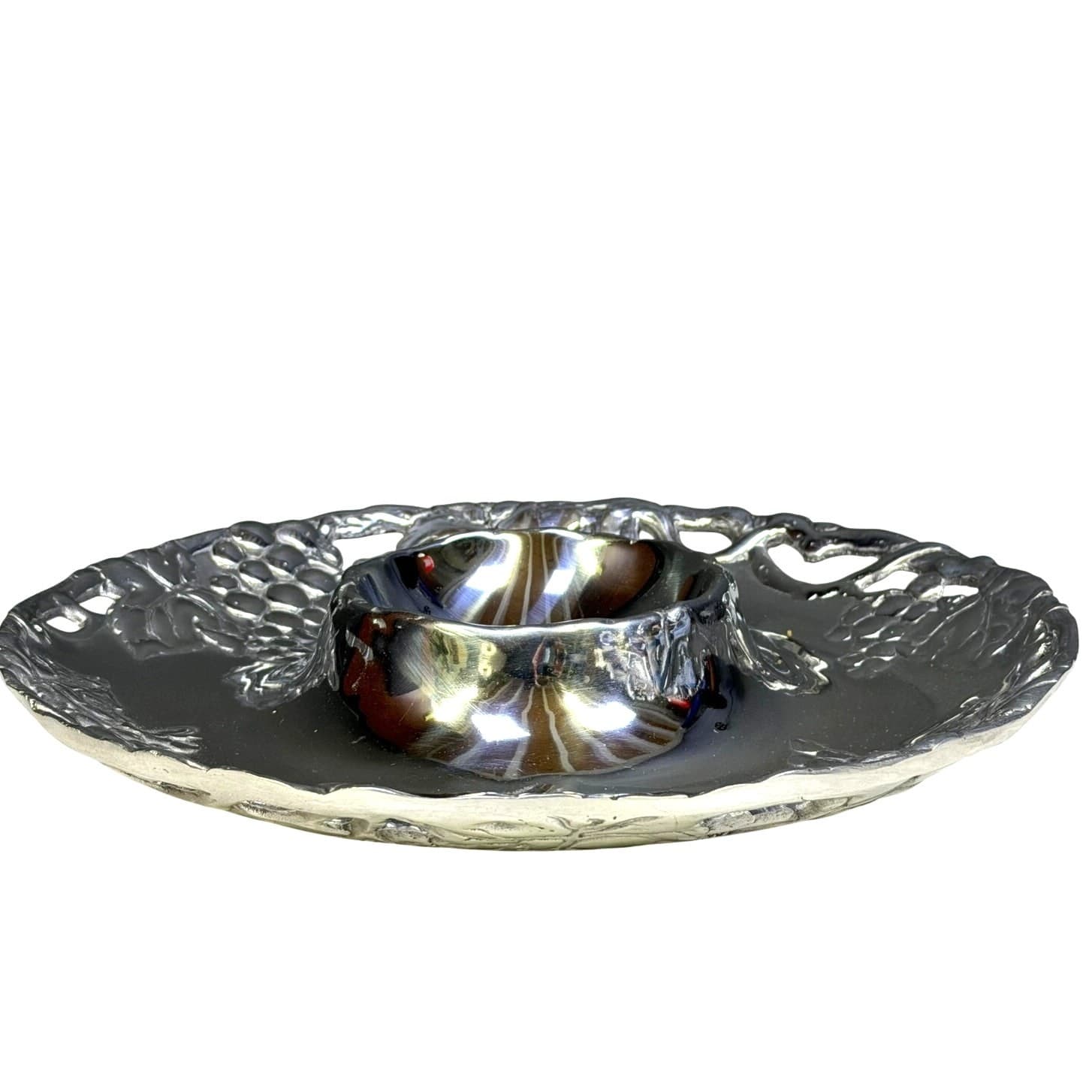 Boerne Texas Pewter 13" Grape Motif Chip & Dip/Vegetable & Dip Serving Platter