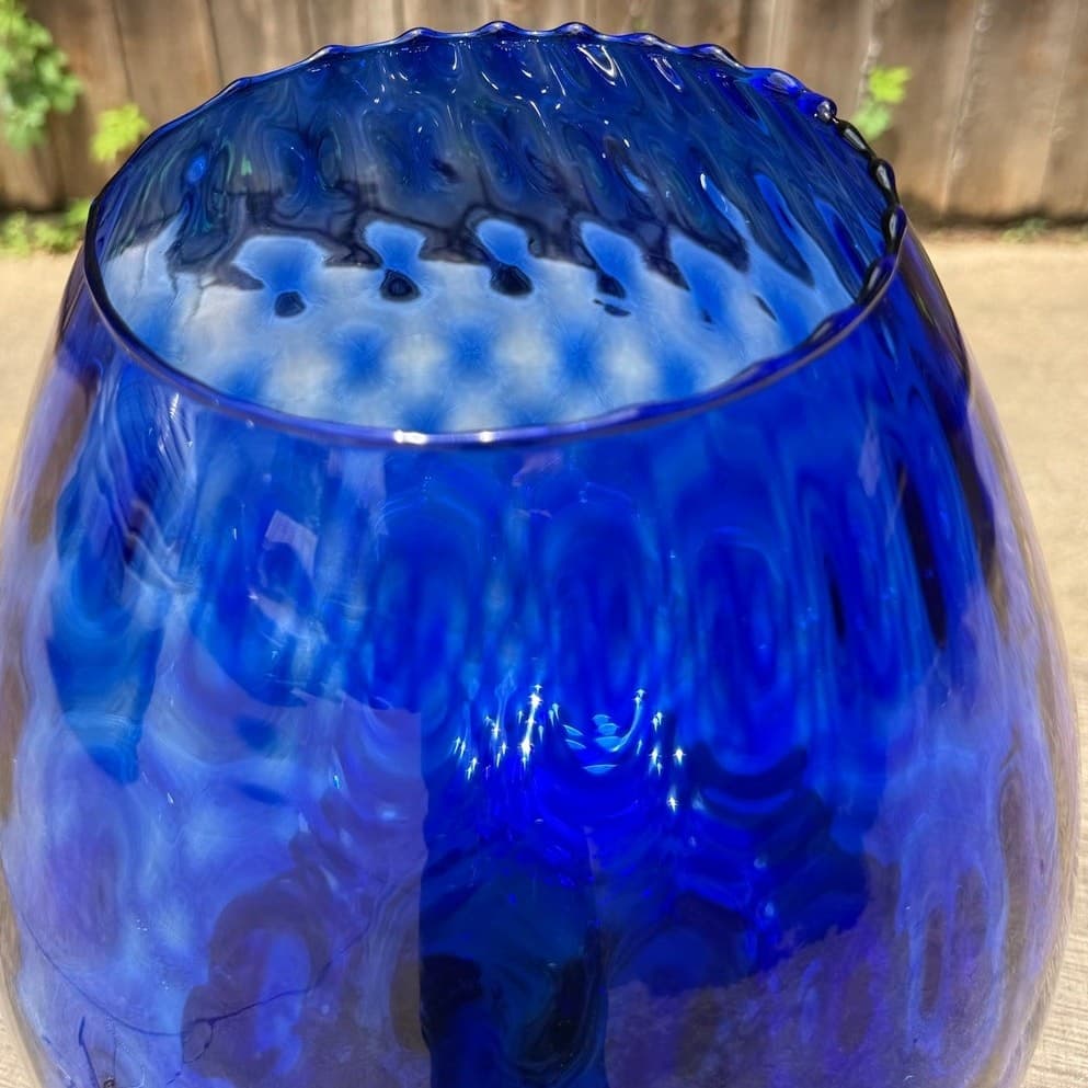 Large Cobalt Blue Hand Blown Art Glass Brandy Snifter Vase 15” Tall Decorative - Thumbnail 4