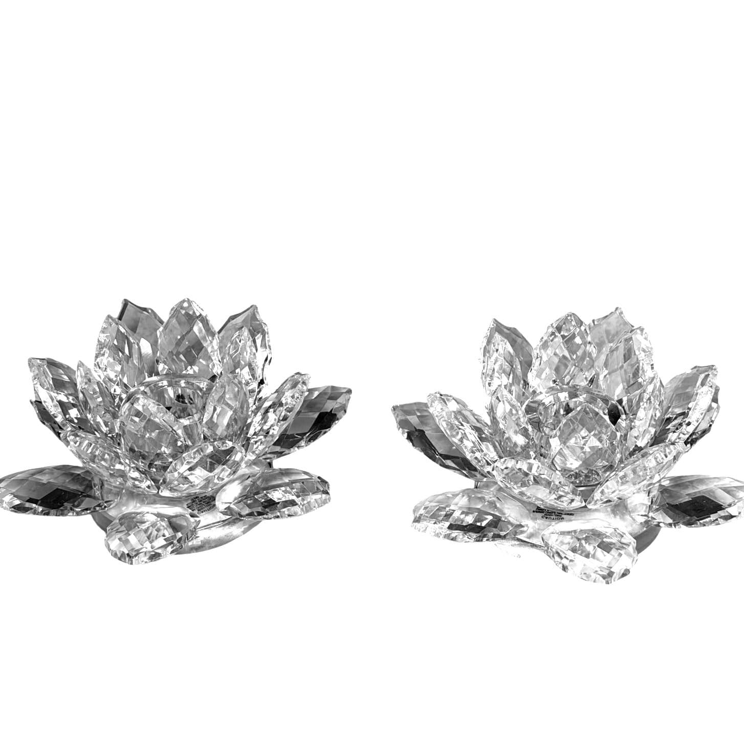 Shannon Crystal by Godinger Lotus Flower Crystal Candle Holders 15576-Set of 2 - Thumbnail 3