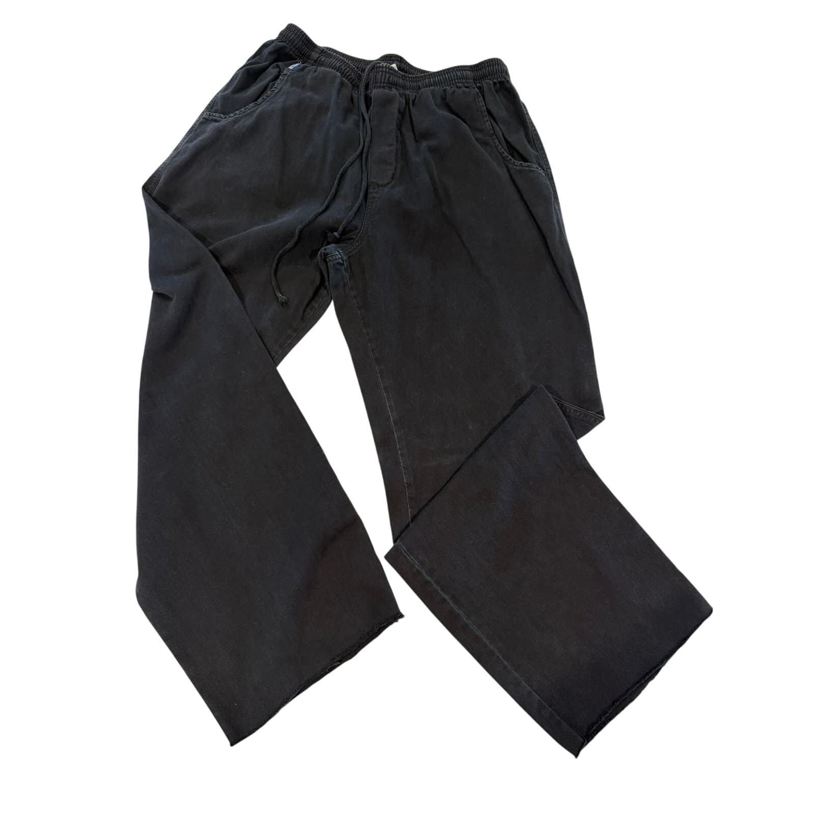 Crazy Shirts Hawaii Black Cotton Drawstring Pants XL 29" Inseam Raw Hem
