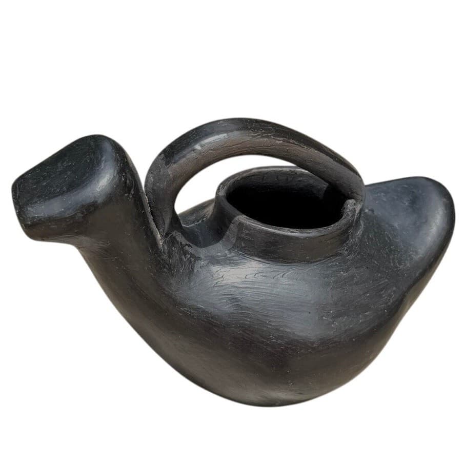 Vintage Handmade Blackware Pottery Sculptural Ewer Pitcher Southwest 11" Art - Thumbnail 6