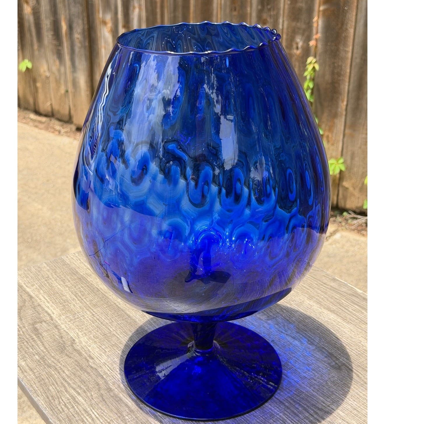 Large Cobalt Blue Hand Blown Art Glass Brandy Snifter Vase 15” Tall Decorative