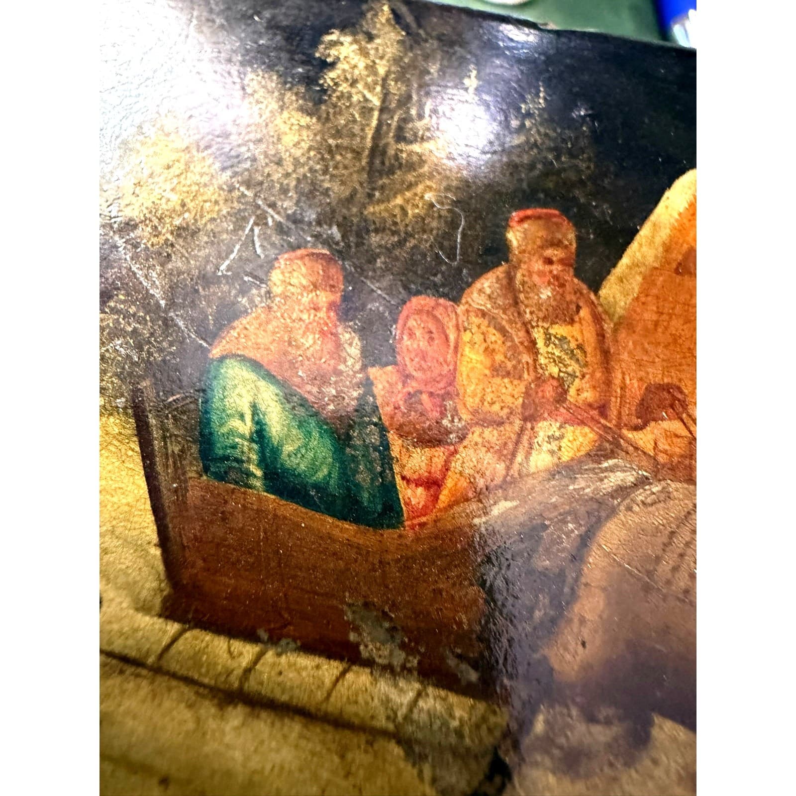 Antique Imperial Russian Hand Painted Papier Mache Lacquer Troika Box c1900 - Thumbnail 6