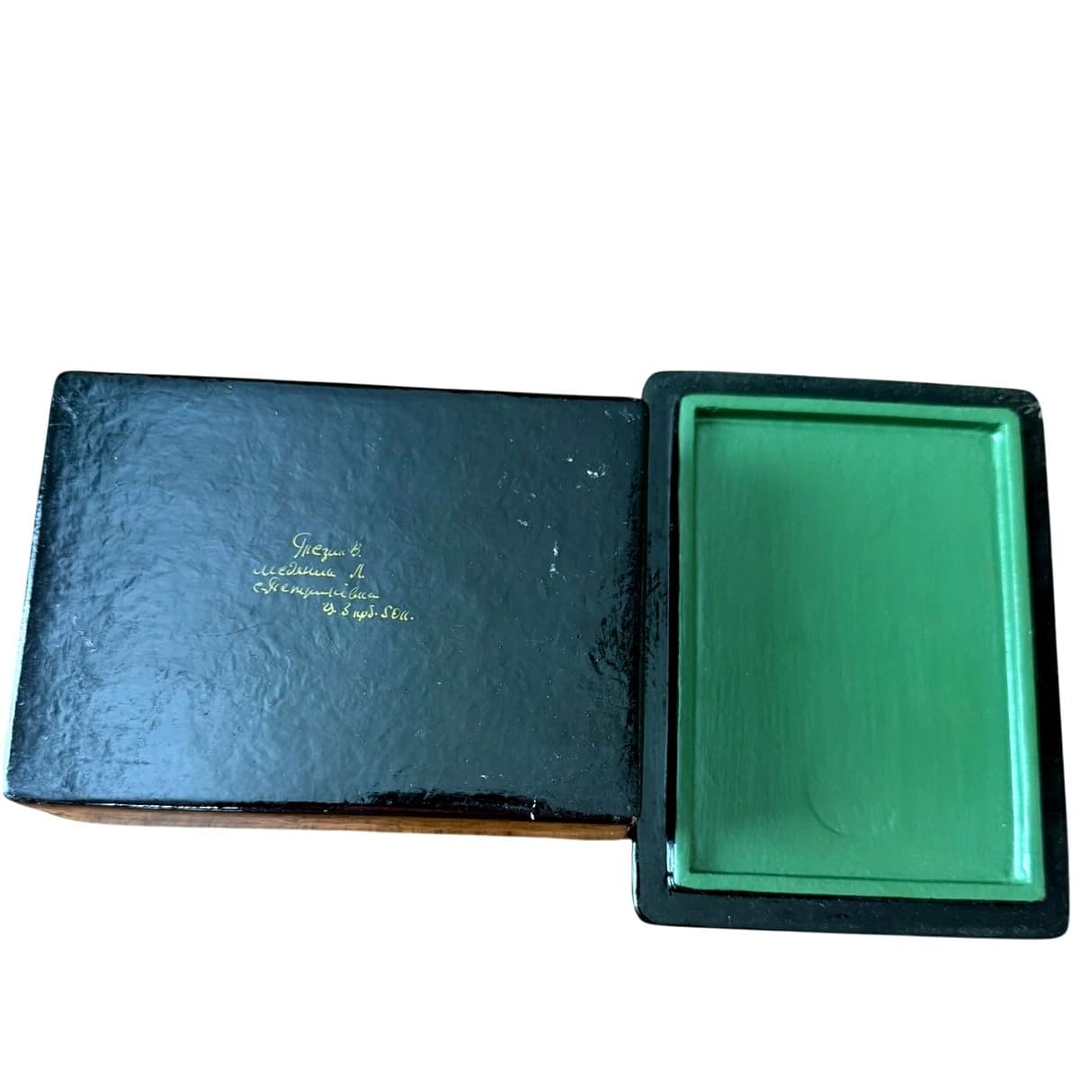 Vintage USSR Russian Hand Painted Black Lacquer Floral Jewelry Trinket Box 6.25" - Thumbnail 3