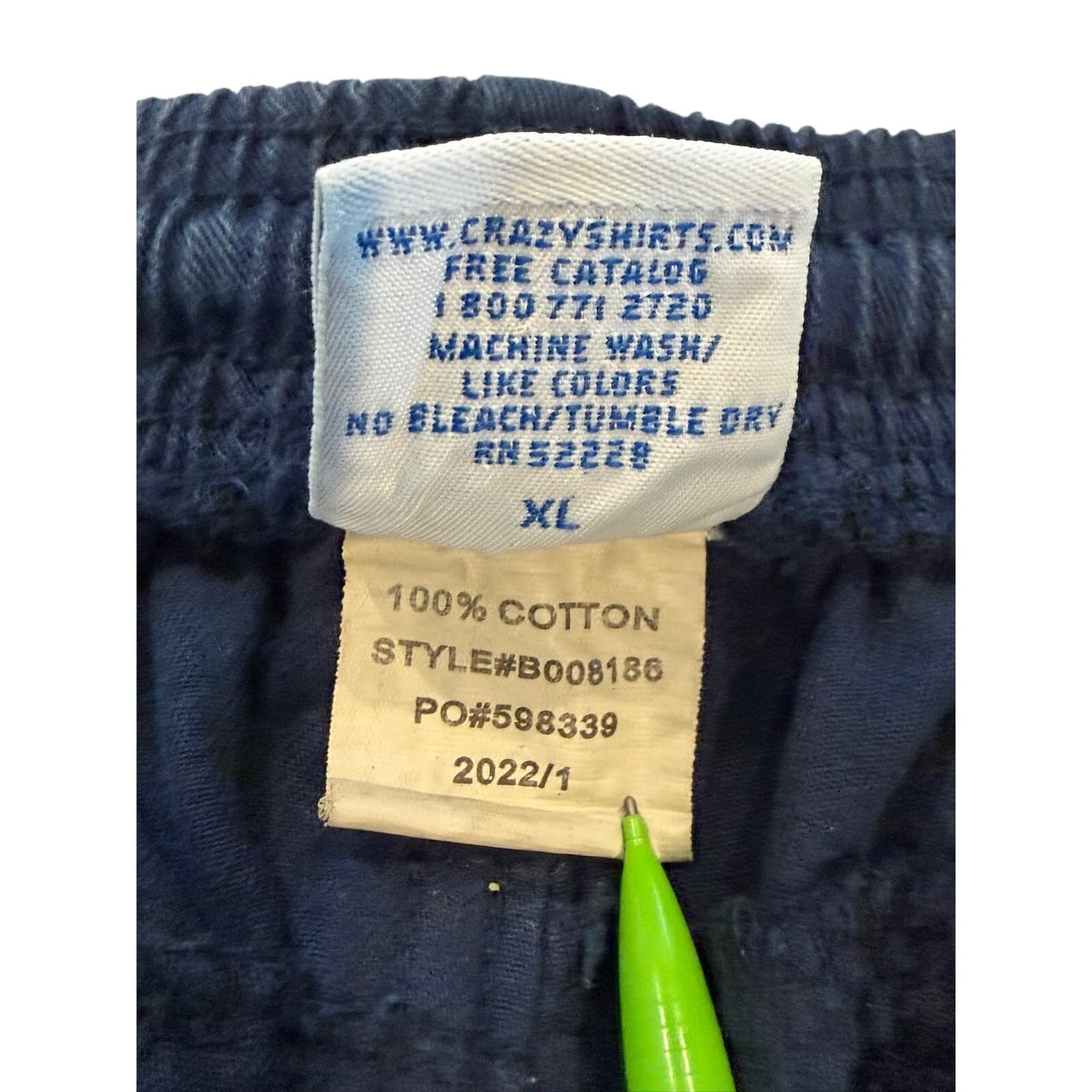 Crazy Shirts Hawaii Original Men's XL Navy Elastic Waist Cotton Casual Pants - Thumbnail 3