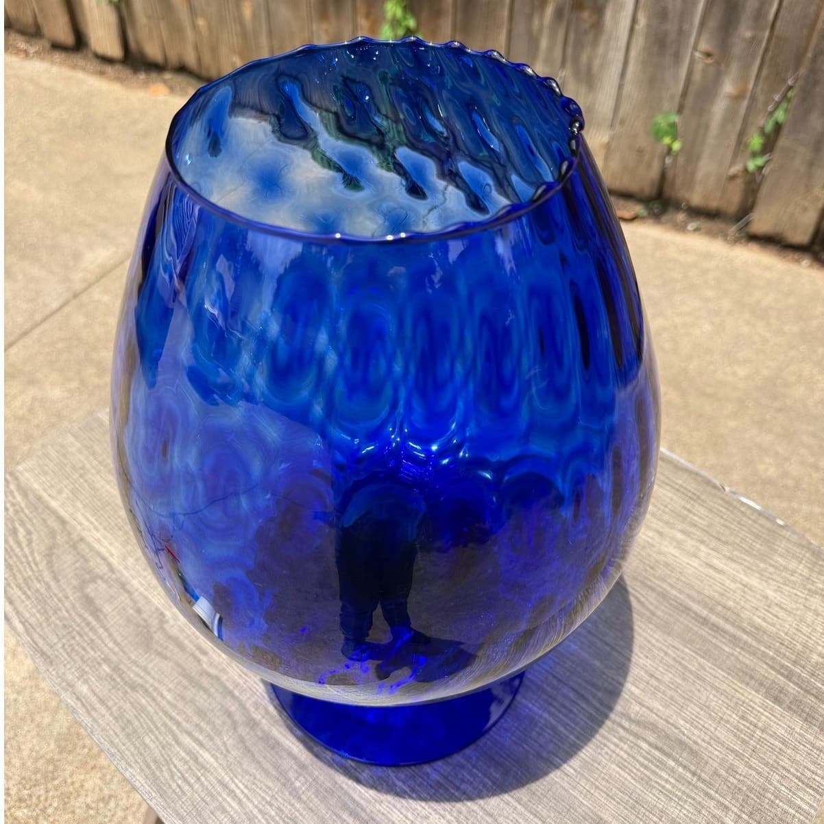 Large Cobalt Blue Hand Blown Art Glass Brandy Snifter Vase 15” Tall Decorative - Thumbnail 6