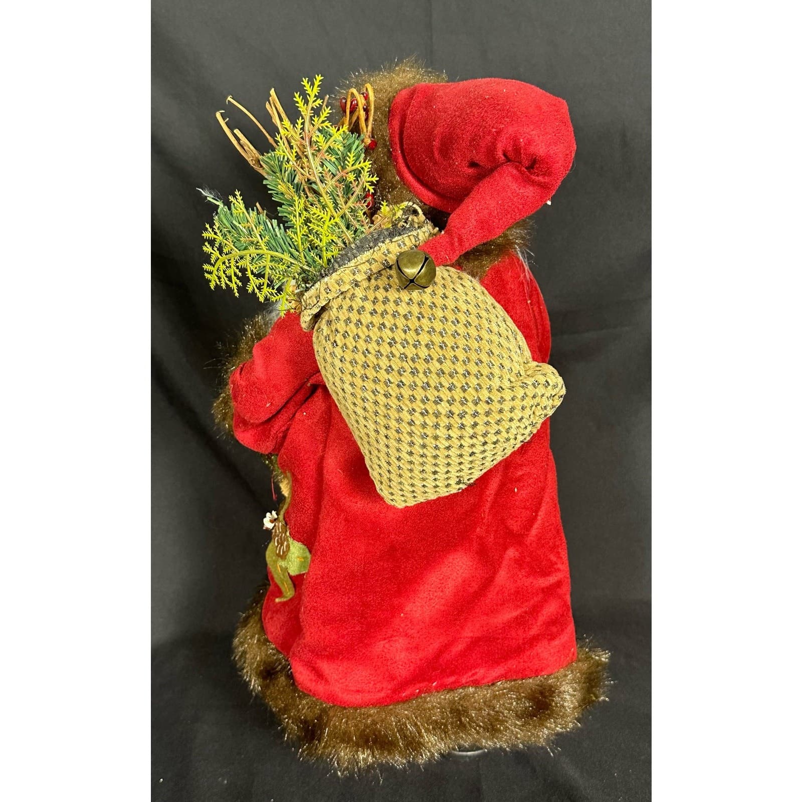 Santa Figure with Faux Fur Trimmed Coat & Sack Evergreen Pinecones 18" - Thumbnail 6