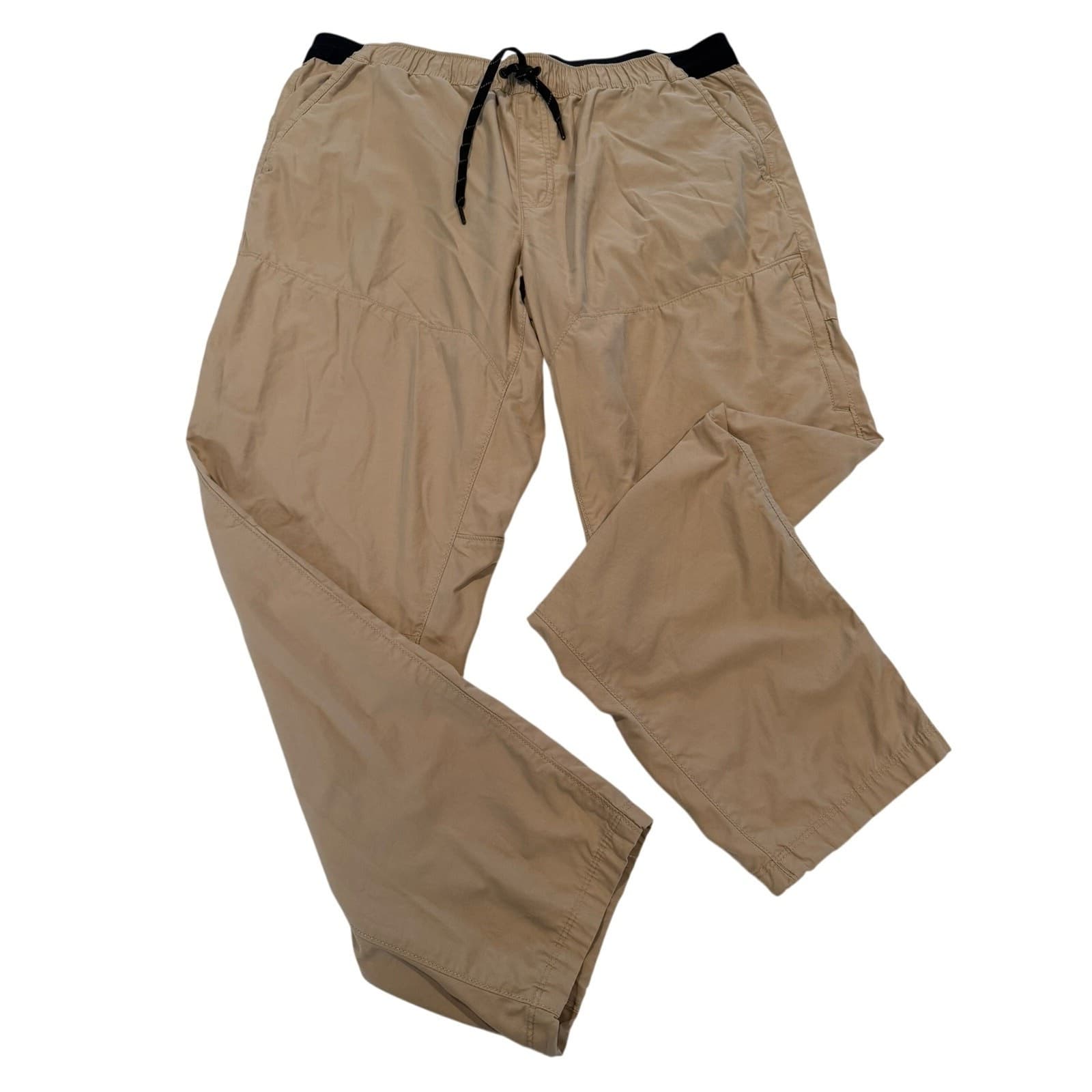 Eddie Bauer Mens XL Tan Ripstop Cargo Hiking Pants Elastic Waist Drawstring