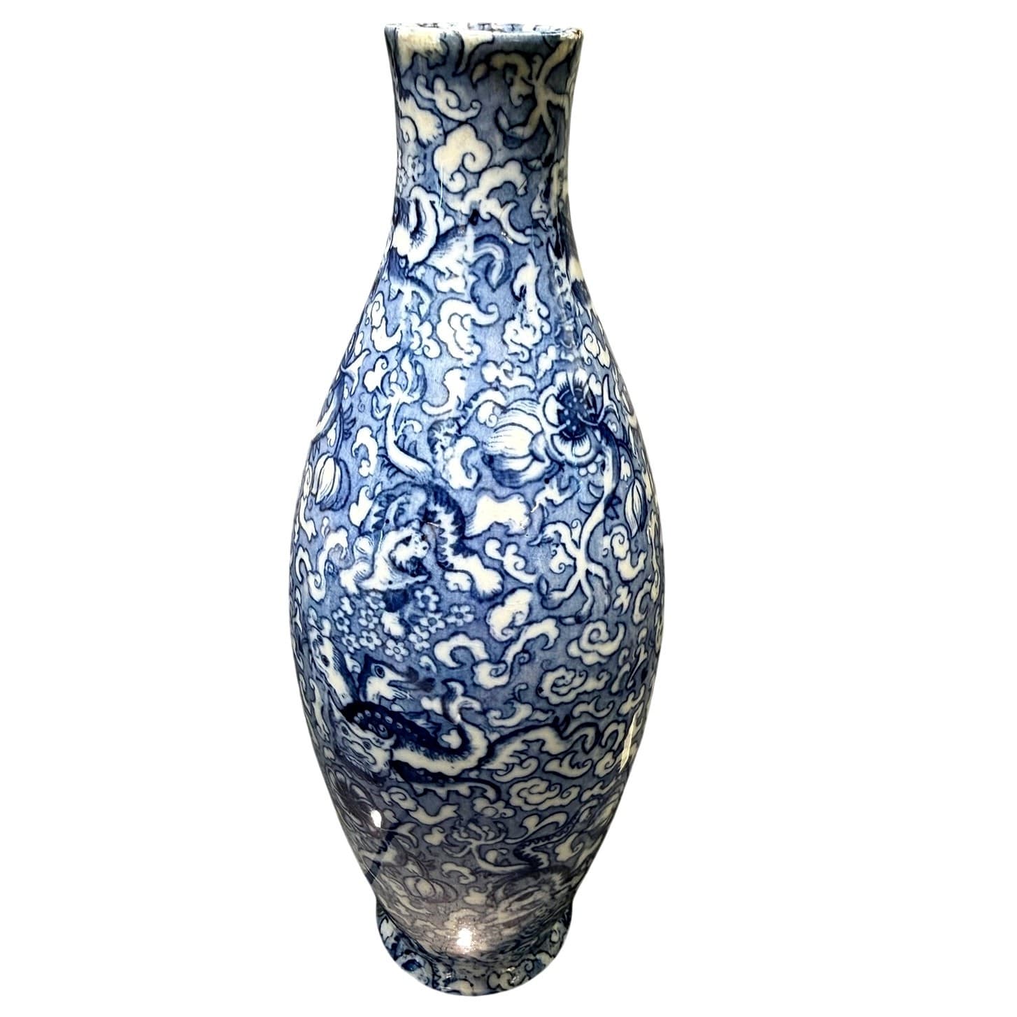 Antique BISTO England Blue White Dragon Chinoiserie Vase 10.75" Bishop Stonier - Thumbnail 5
