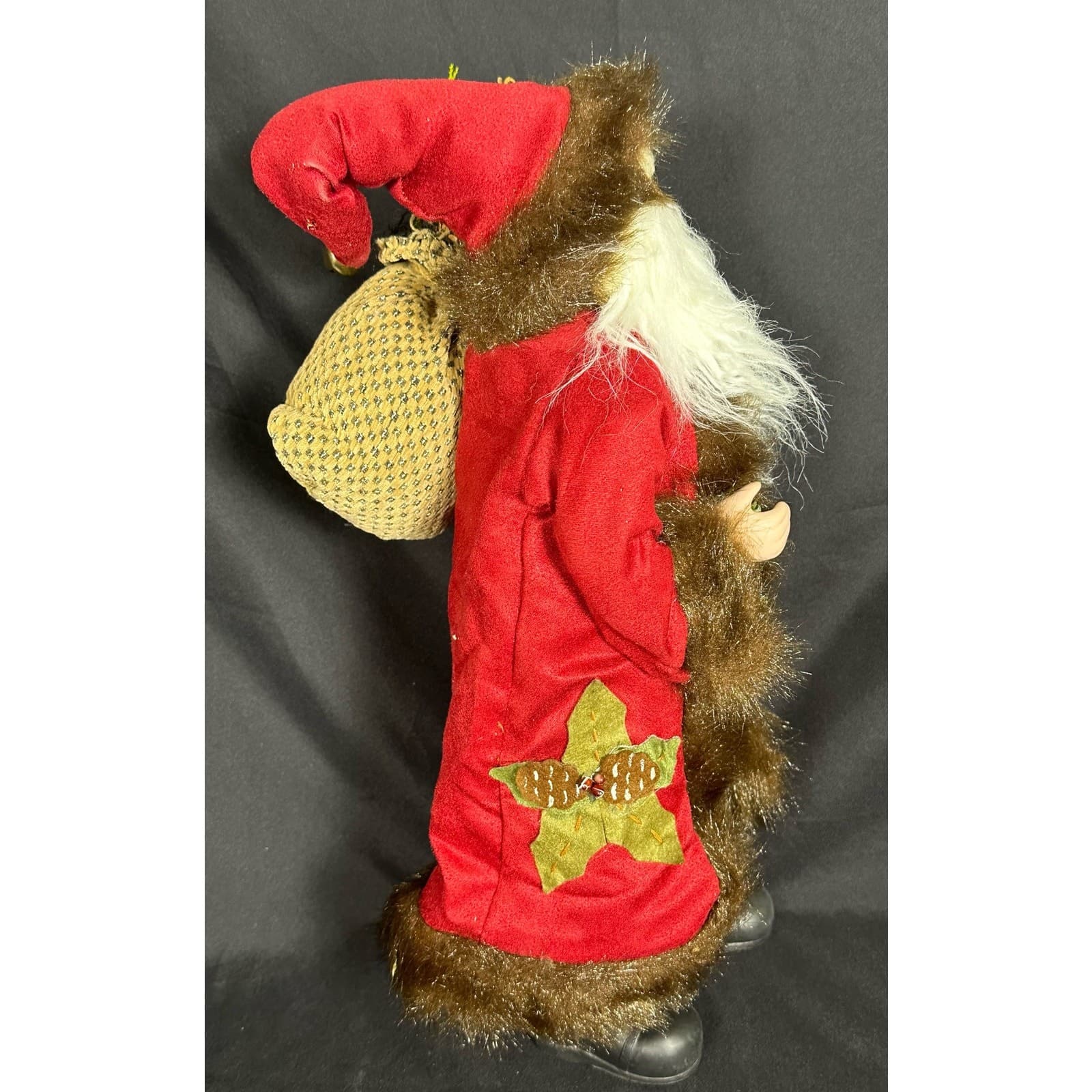 Santa Figure with Faux Fur Trimmed Coat & Sack Evergreen Pinecones 18" - Thumbnail 5