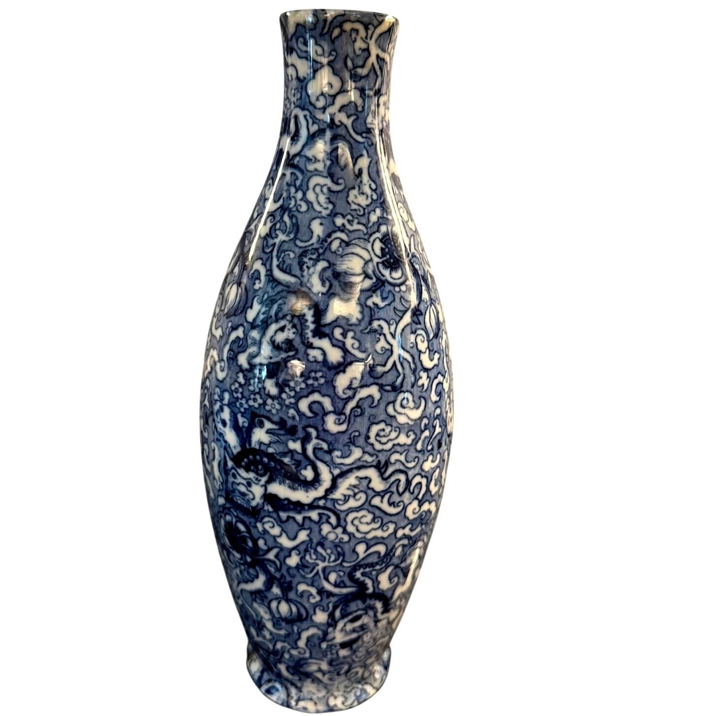 Antique BISTO England Blue White Dragon Chinoiserie Vase 10.75" Bishop Stonier - Thumbnail 6