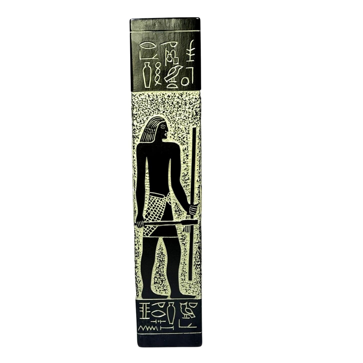 Vintage 1977 Egyptian Revival Vase Black Silver Hieroglyphic Pharaoh Decor 14.5” - Thumbnail 3