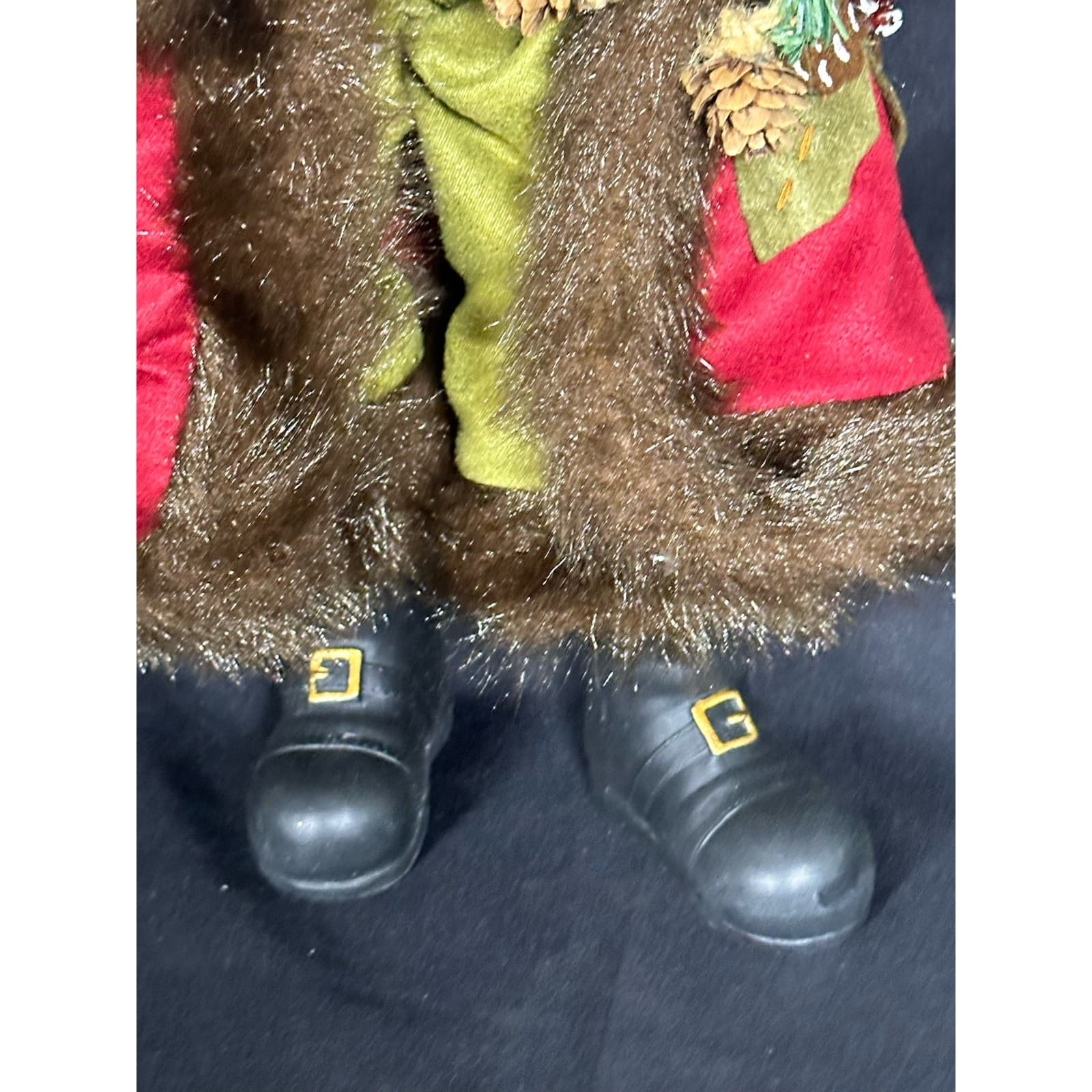 Santa Figure with Faux Fur Trimmed Coat & Sack Evergreen Pinecones 18" - Thumbnail 4