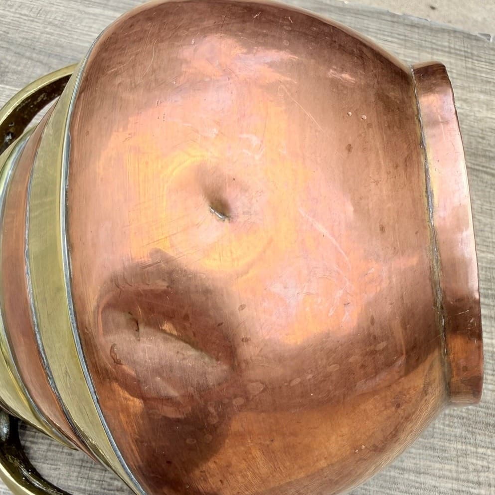 Vintage Hand Hammered Copper Brass Two Handle Vase Jardiniere 7" Made in China - Thumbnail 7