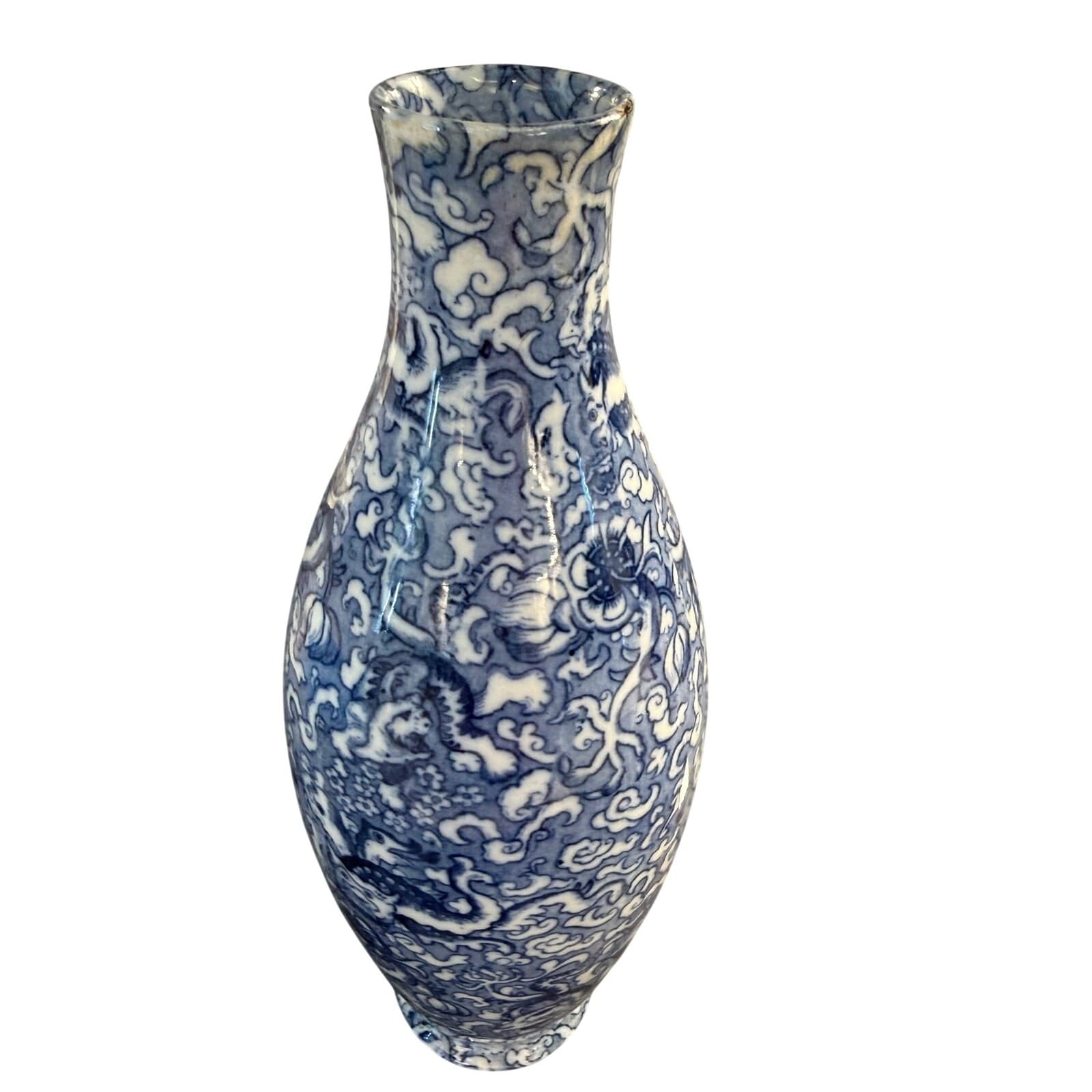 Antique BISTO England Blue White Dragon Chinoiserie Vase 10.75" Bishop Stonier
