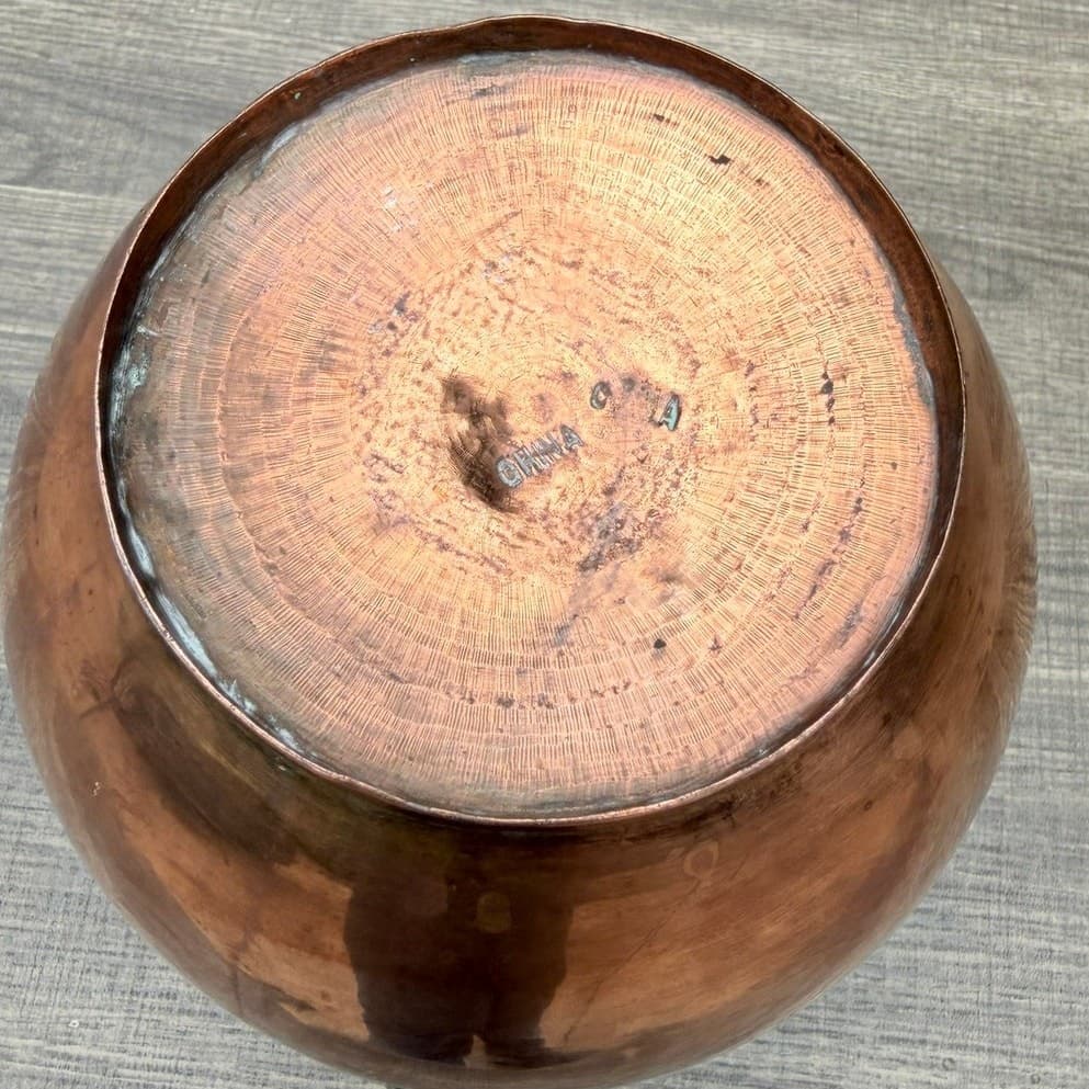 Vintage Hand Hammered Copper Brass Two Handle Vase Jardiniere 7" Made in China - Thumbnail 5