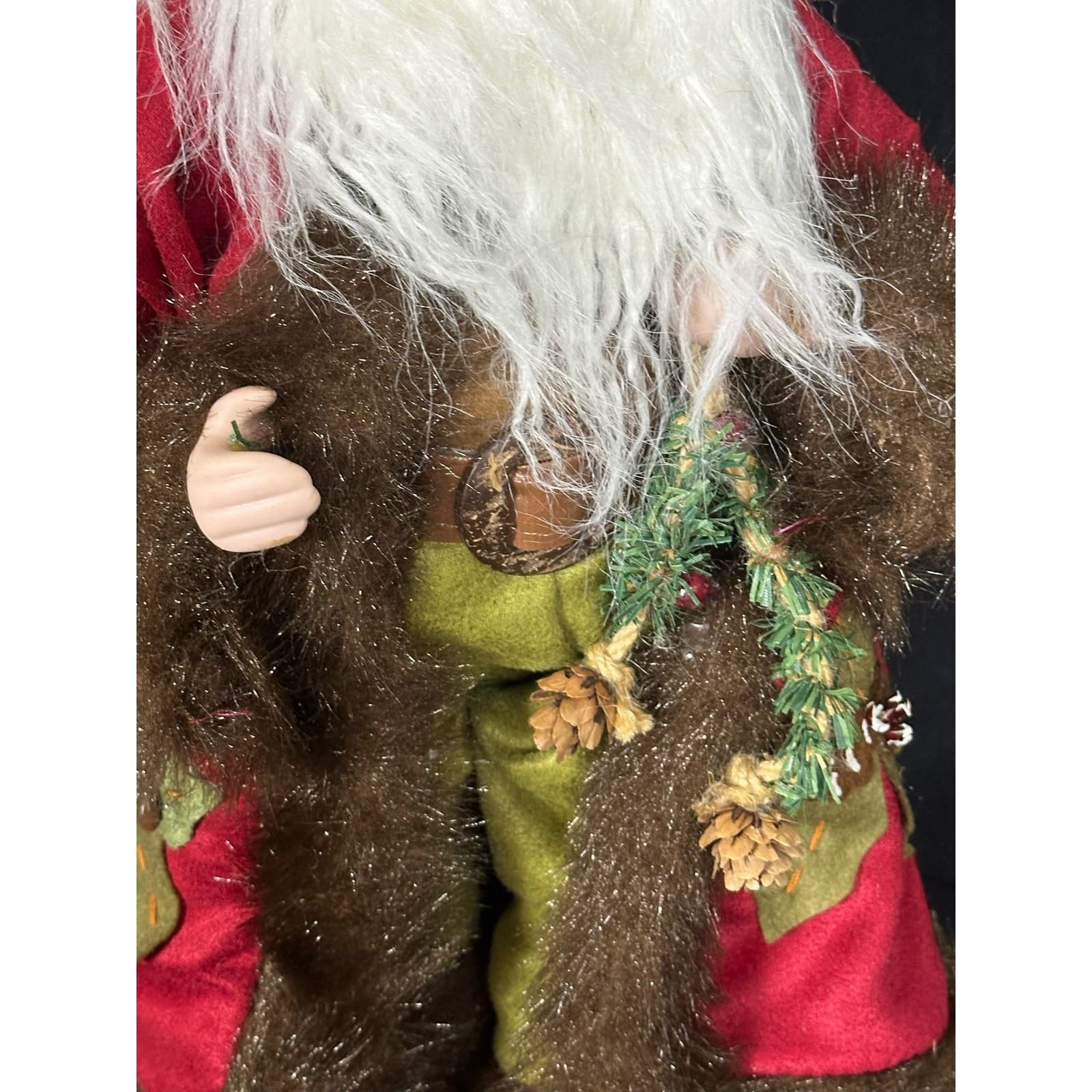 Santa Figure with Faux Fur Trimmed Coat & Sack Evergreen Pinecones 18" - Thumbnail 3