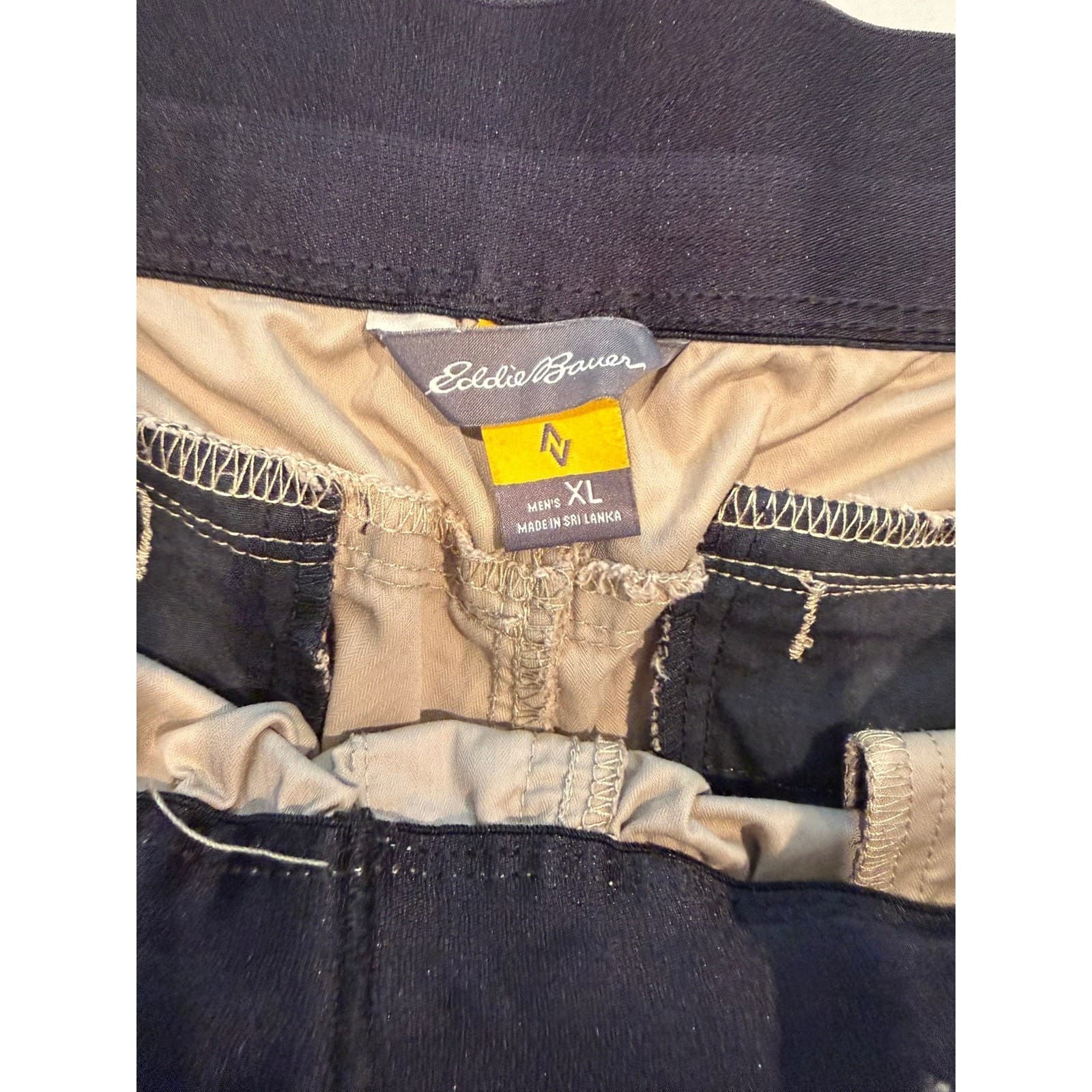 Eddie Bauer Mens XL Tan Ripstop Cargo Hiking Pants Elastic Waist Drawstring - Thumbnail 3