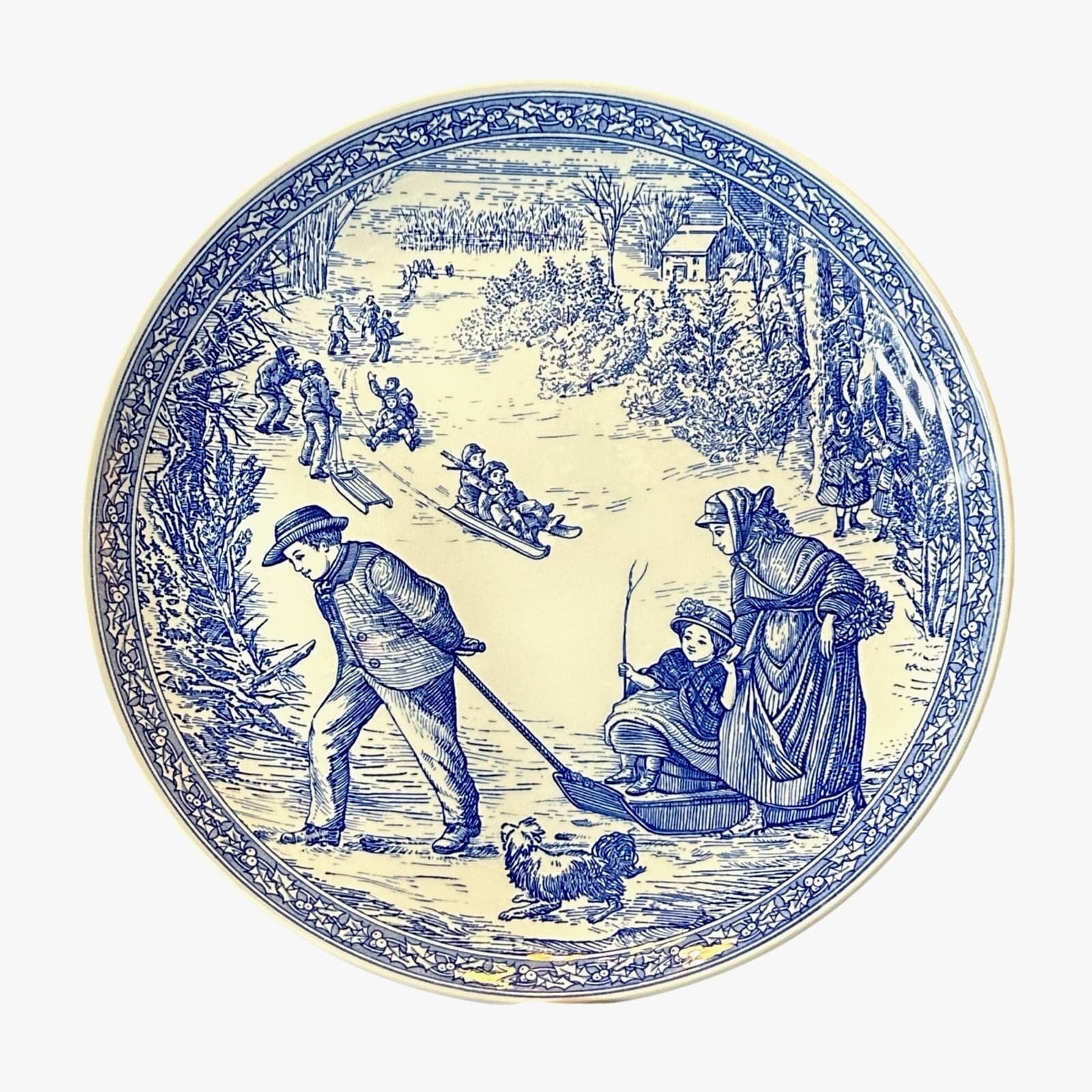 Spode Blue Room Collection Christmas Plate No. 3 8-3/8" Sled Scene England