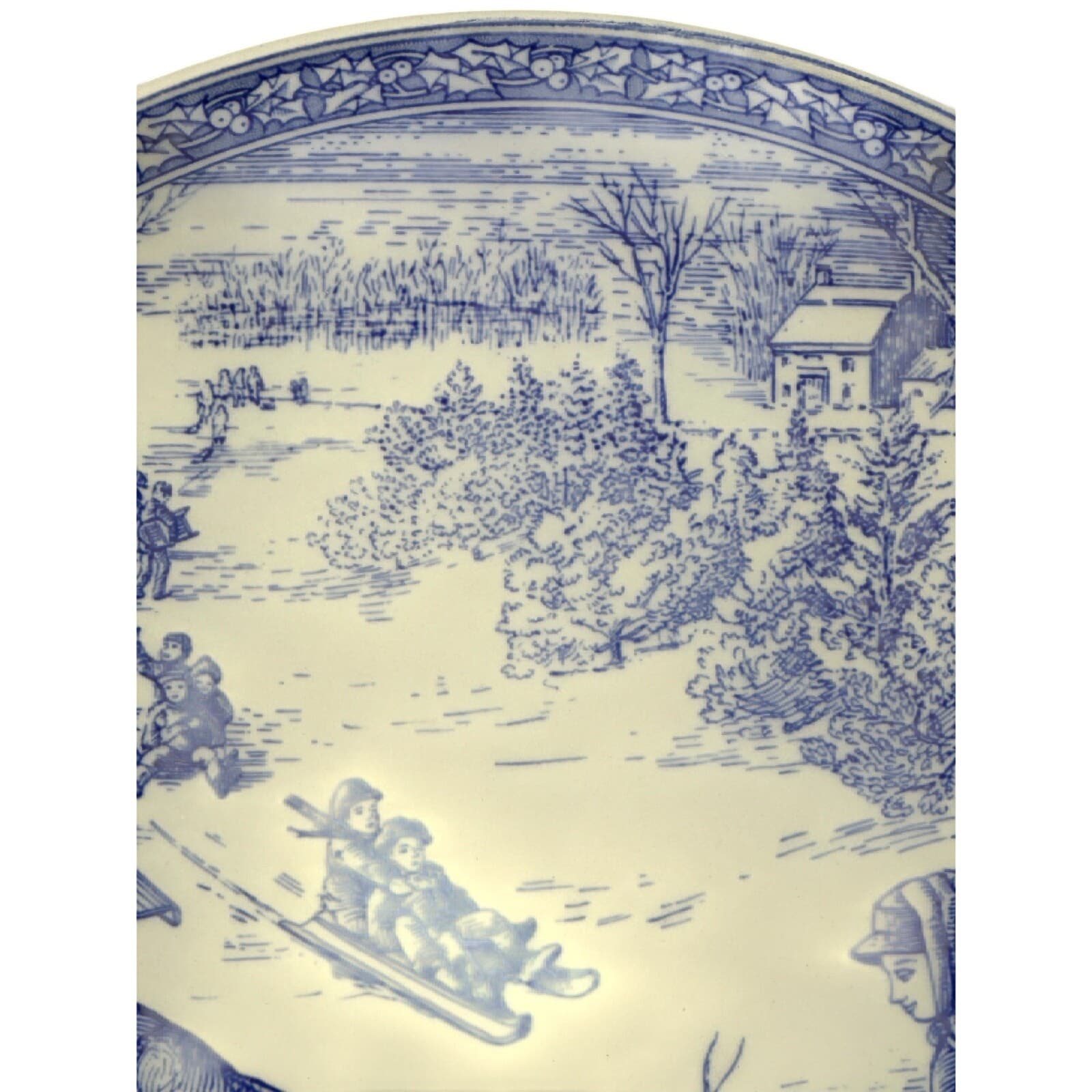 Spode Blue & White 8-3/8" Plate Winter Sled Scene - Thumbnail 3