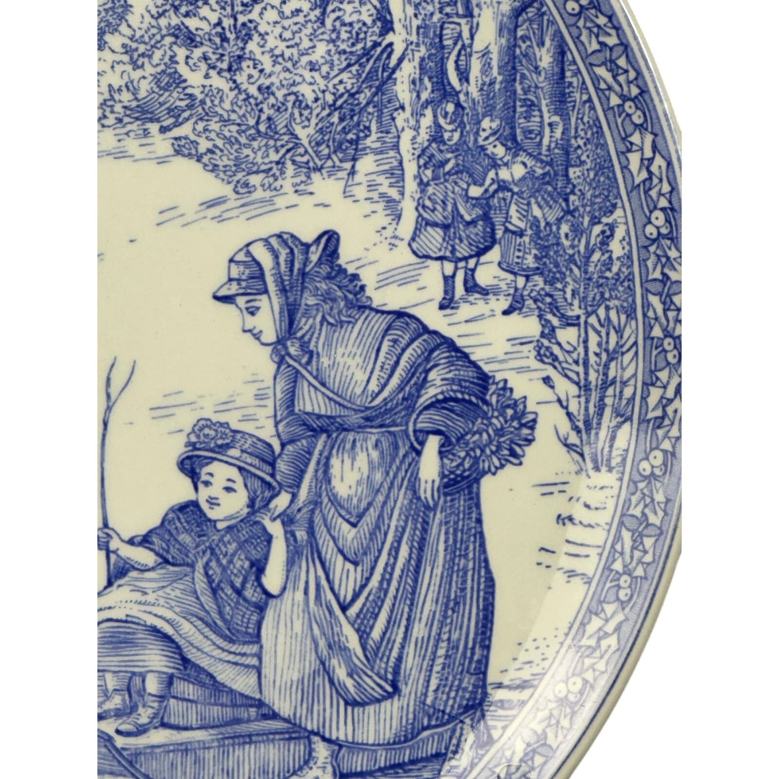 Spode Blue & White 8-3/8" Plate Winter Sled Scene - Thumbnail 4