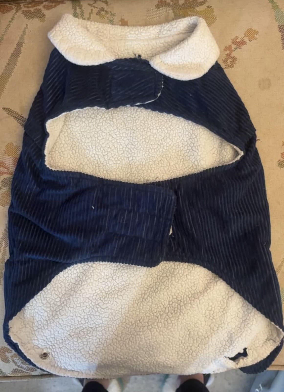 Blue & White Warm Fleece-Lined Dog Coat/Jacket w/ Harness Opening, Size L - Thumbnail 2