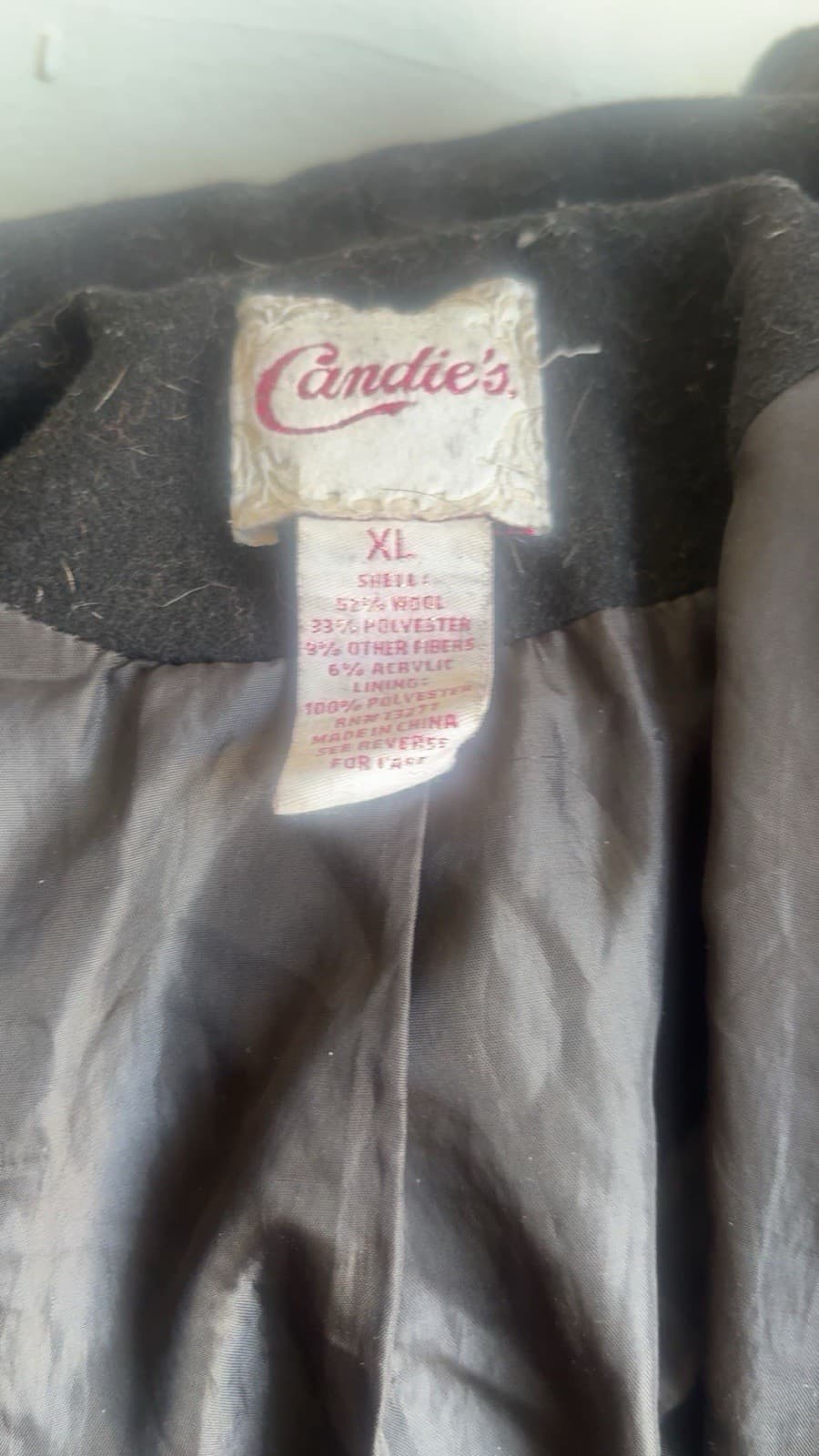 Candie's Women's Pea Coat Black XL Collared Button Lined Mid-Length Wool Blend - Thumbnail 2