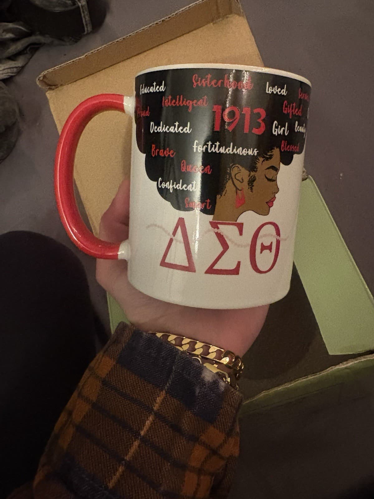 Delta Sigma Theta Ceramic Coffee Mug Red Handle 1913 Greek Letters - Thumbnail 3