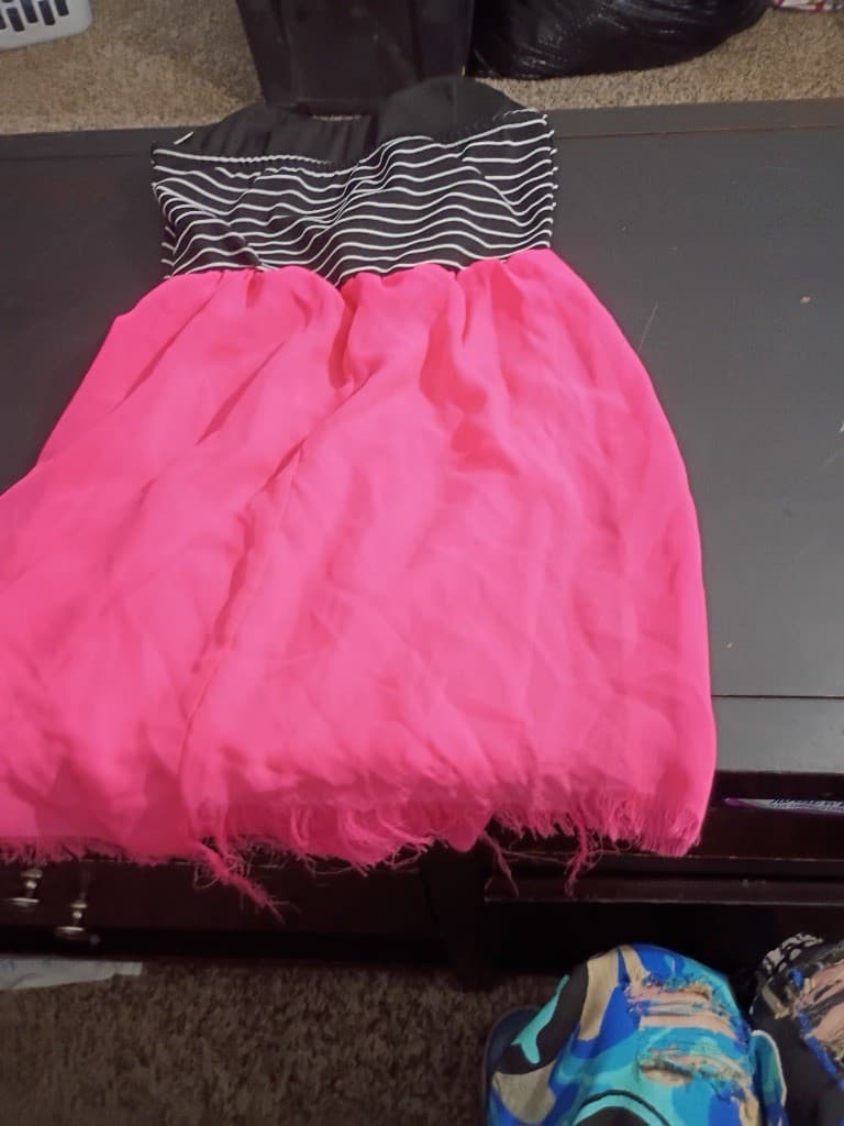 Josquin Women's Pink Strapless Mini Dress Black White Striped Bodice Size S - Thumbnail 2