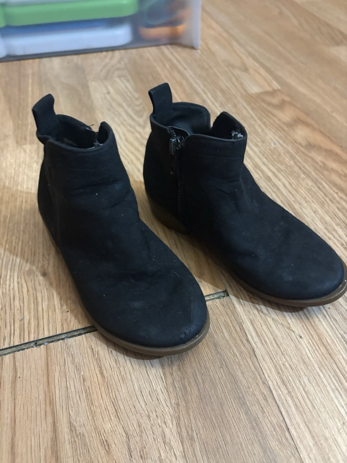 Girls Black Ankle Booties Zip Block Heel Round Toe Size 11 - Thumbnail 2