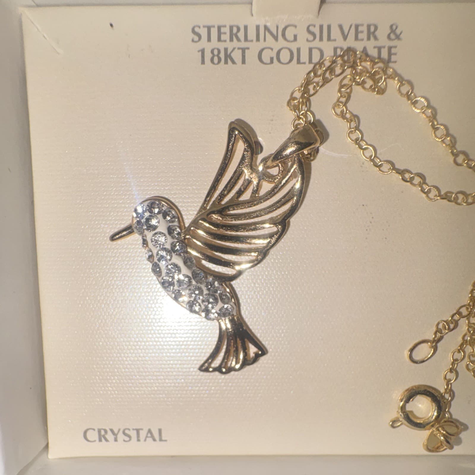 925 Sterling Silver 18K Gold Plated Crystal Hummingbird Charm Pendant Necklace - Thumbnail 3