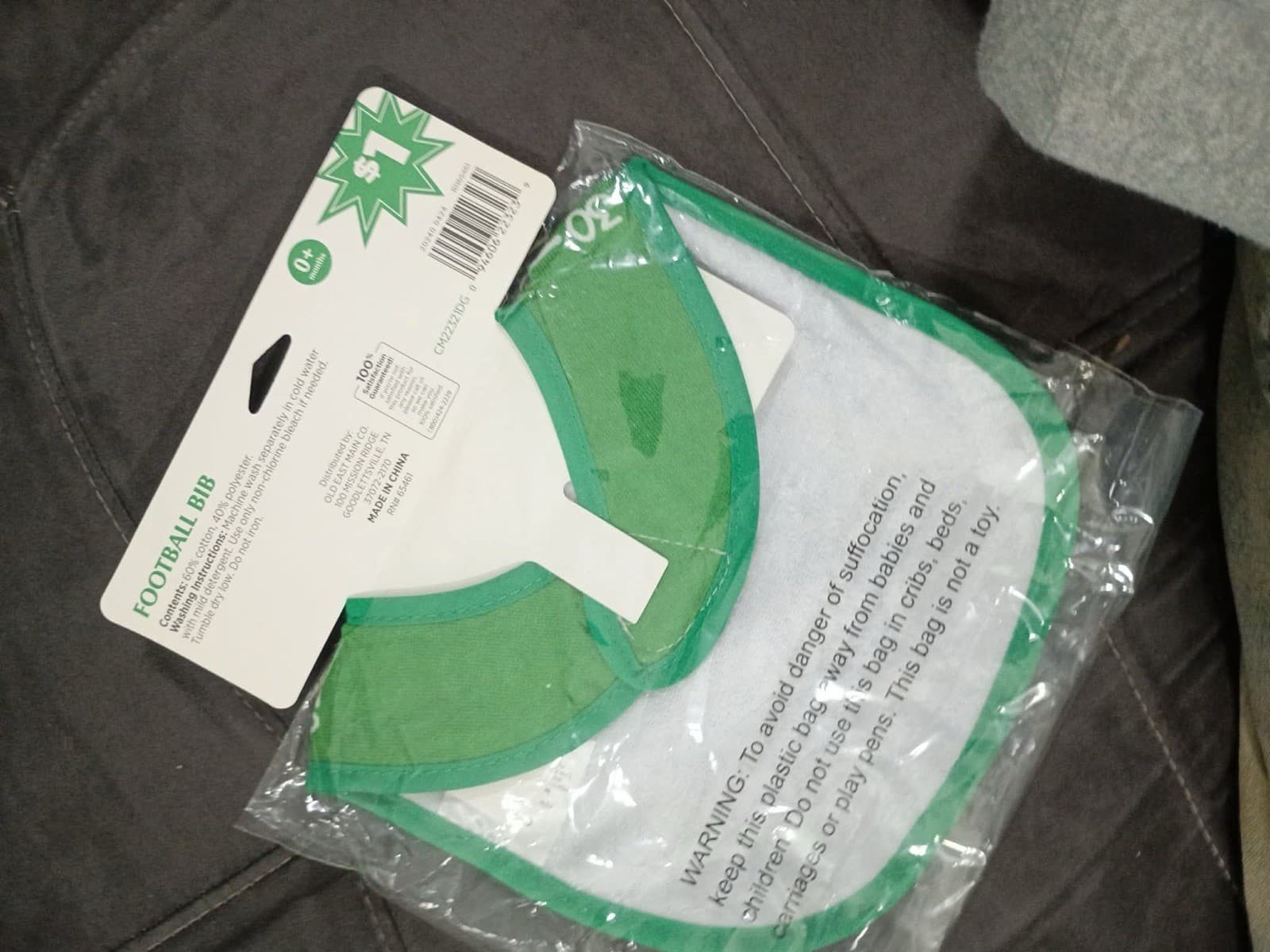 Football Baby Bib Drool Bibs Cotton Green/White Hook & Loop Closure CM32106 - Thumbnail 2